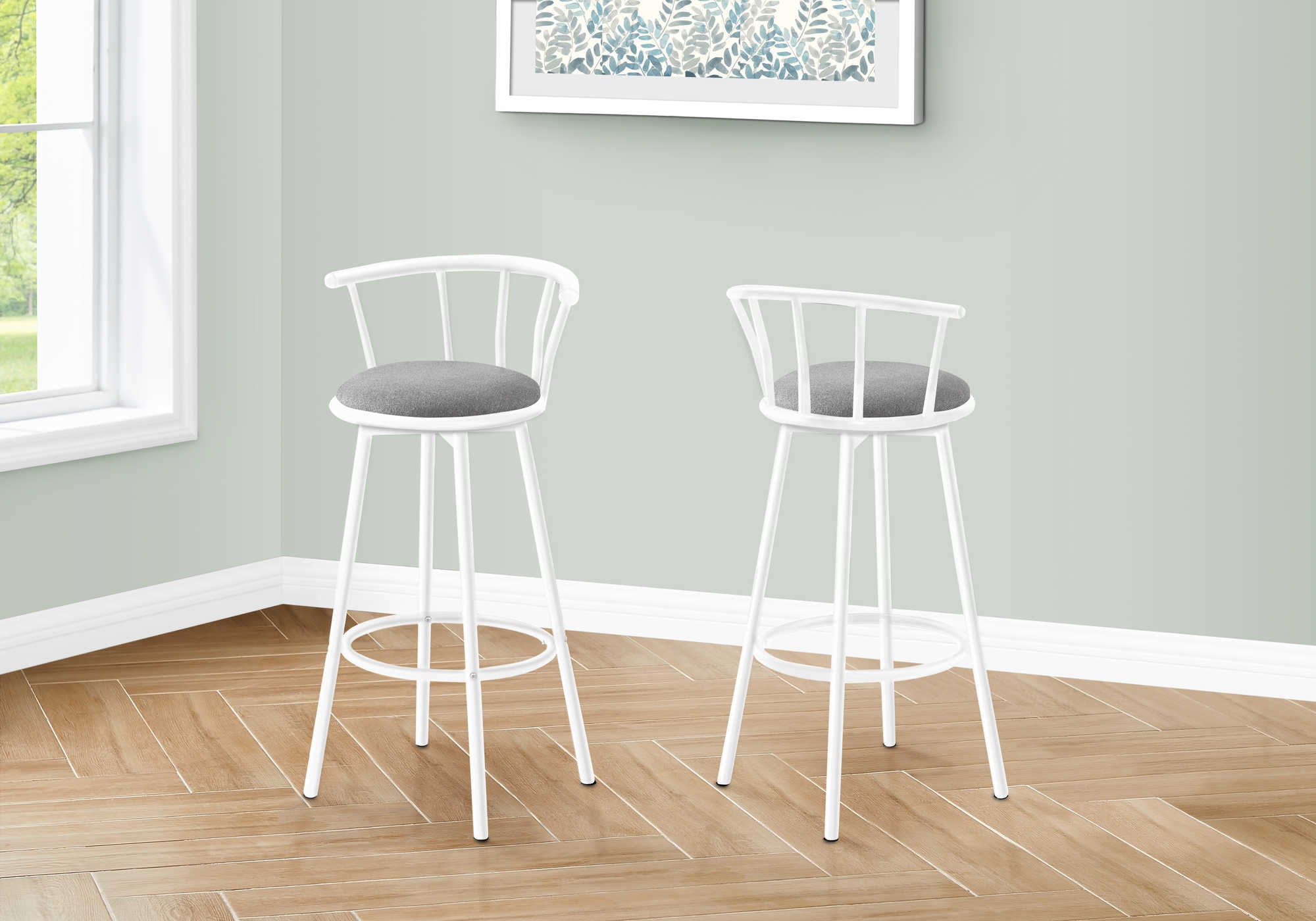 TABOURET DE BAR - 2PCS / 36"H / PIVOTANT / MÉTAL BLANC # I 2397