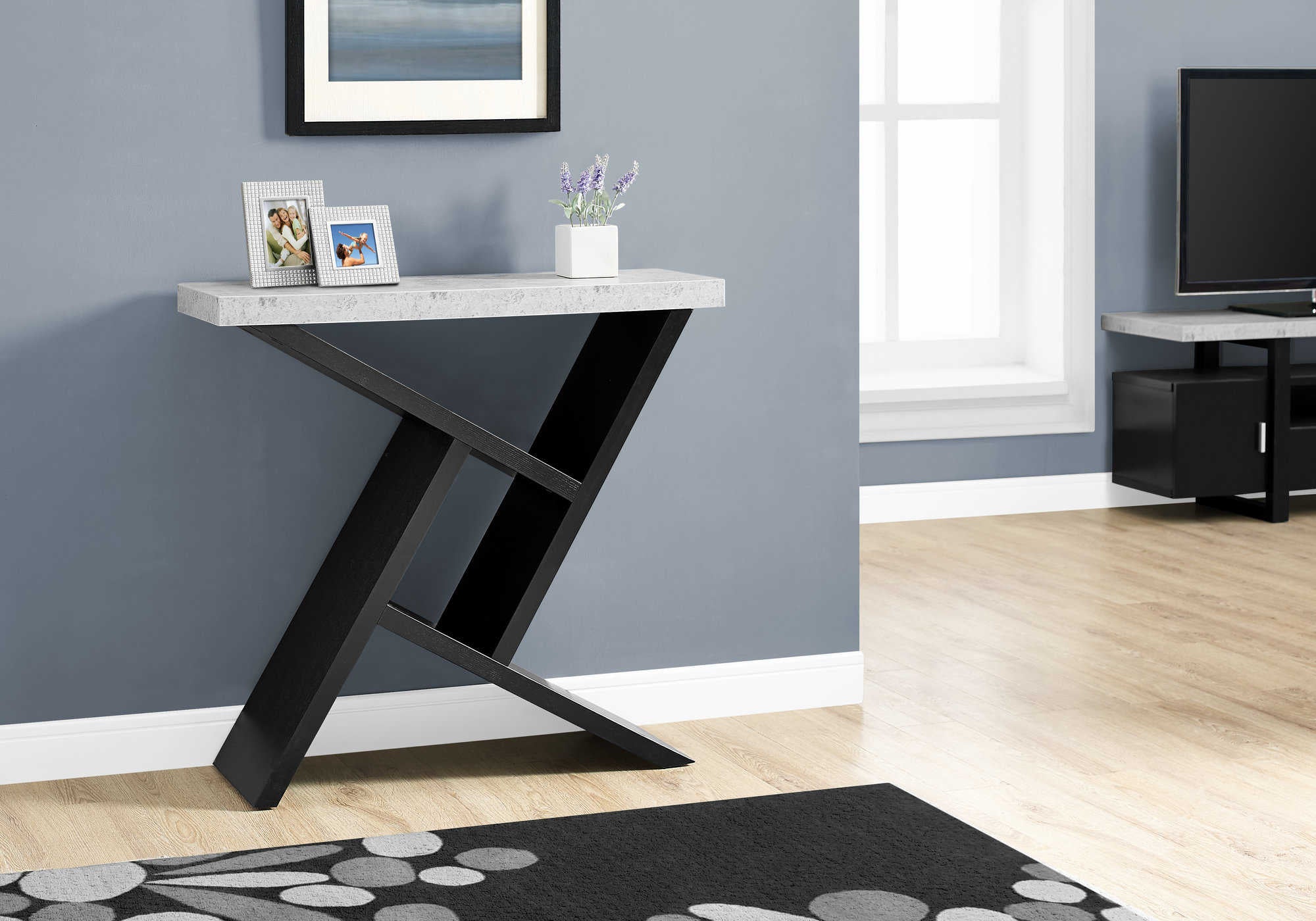 TABLE D'APPOINT - 36"L / NOIR / CONSOLE D'ENTRÉE ASPECT CIMENT #I 2406