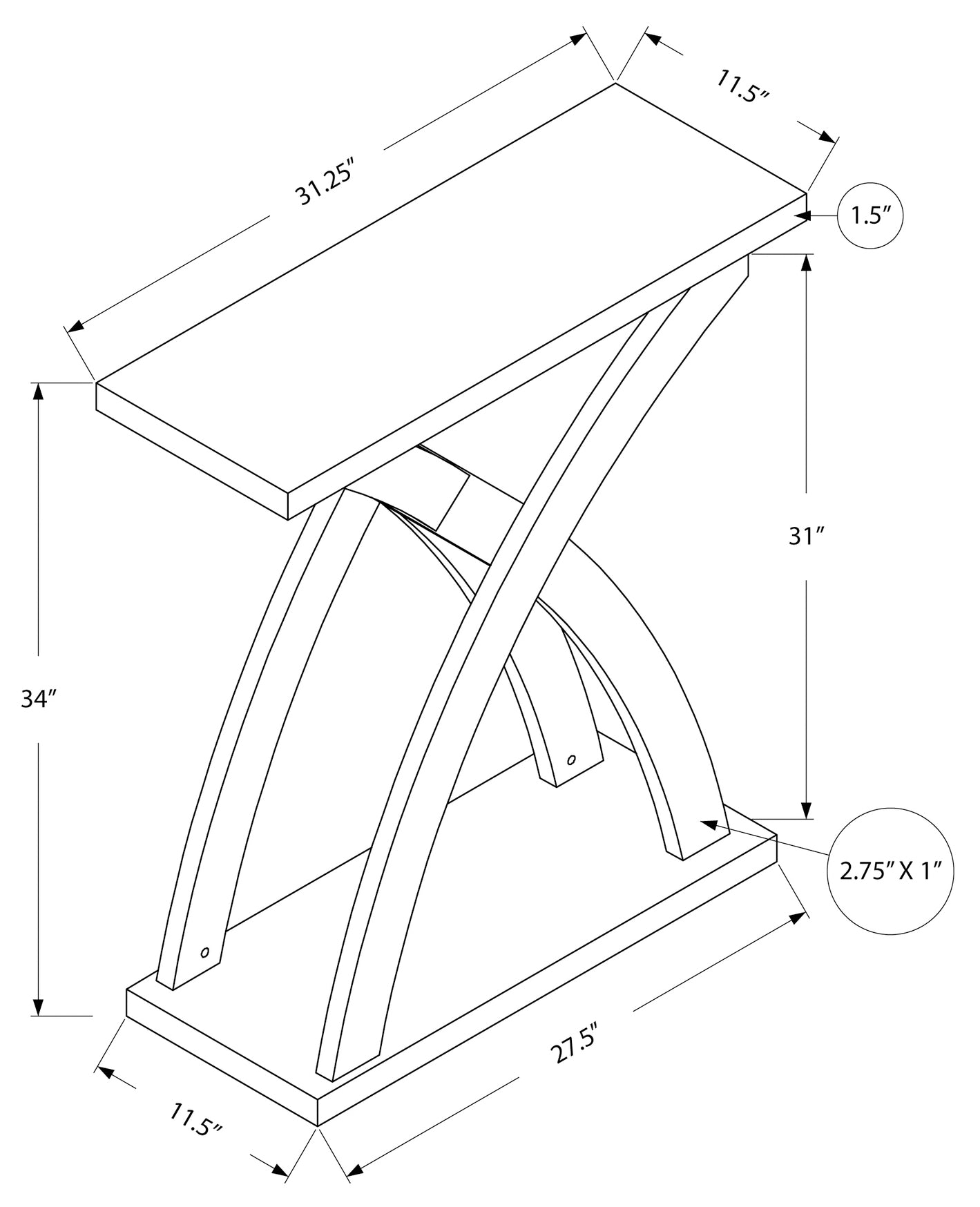 TABLE D'APPOINT - 32"L / CONSOLE D'ENTRÉE ESPRESSO #I 2408