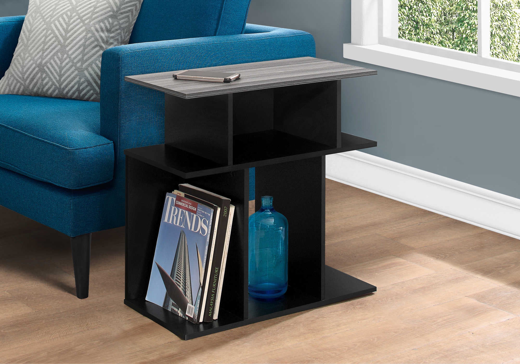 NIGHTSTAND - 24"H / BLACK / GREY TOP #I 2477