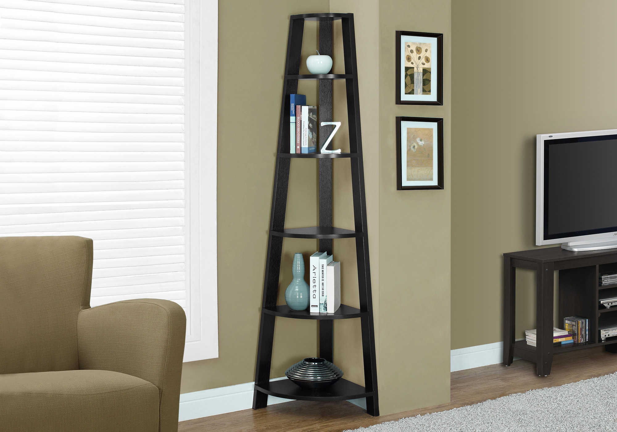 BIBLIOTHÈQUE - 72""H / COIN ESPRESSO ACCENT ETAGERE # I 2495