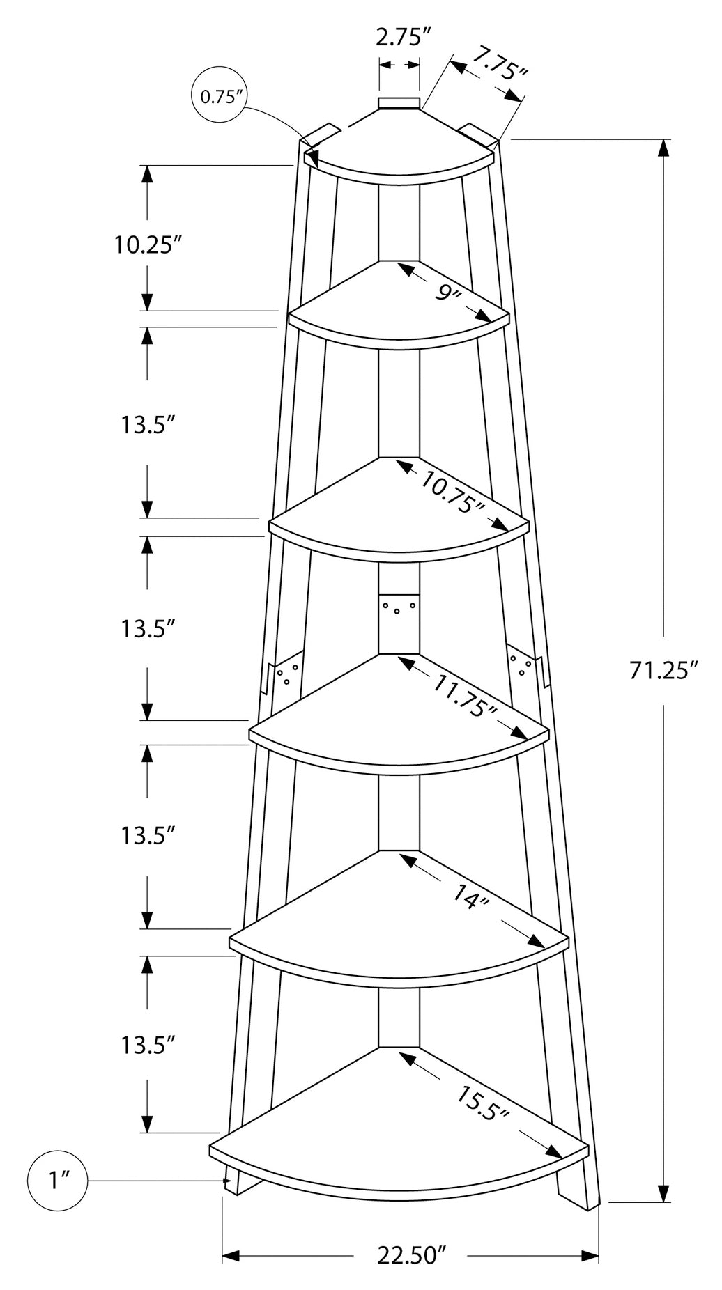 BIBLIOTHÈQUE - 72""H / COIN ESPRESSO ACCENT ETAGERE # I 2495