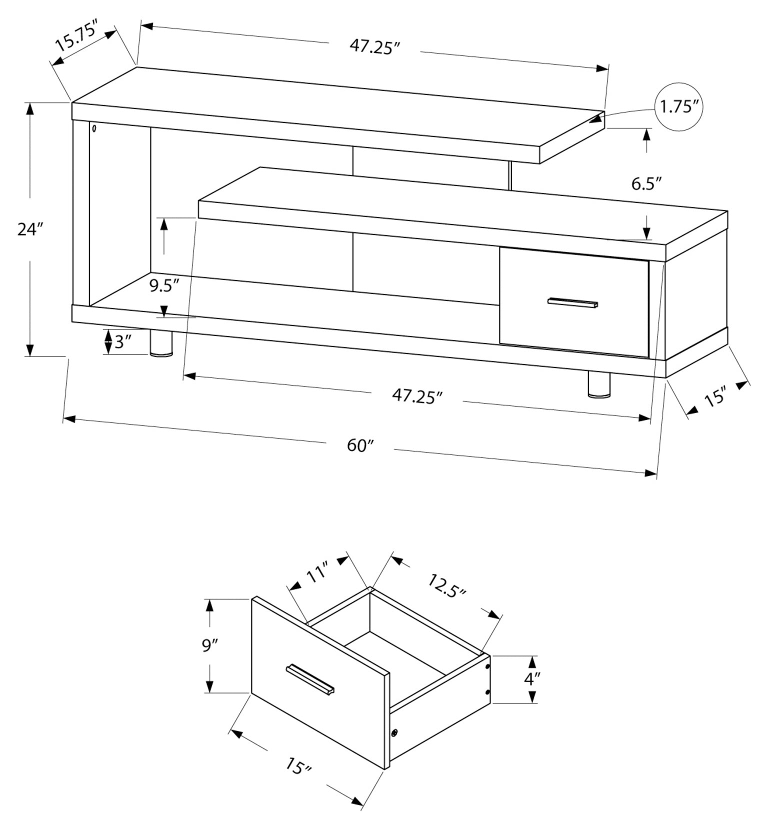 TV STAND - 60"L / WHITE WITH 1 DRAWER # I 2573