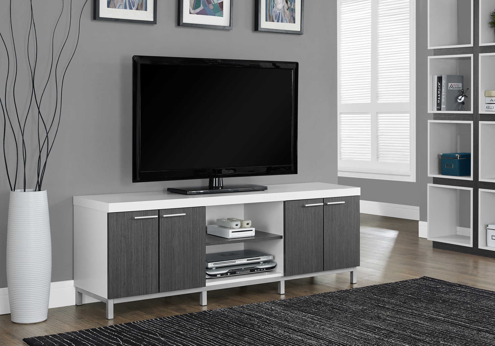 TV STAND - 60"L / WHITE / GREY # I 2591