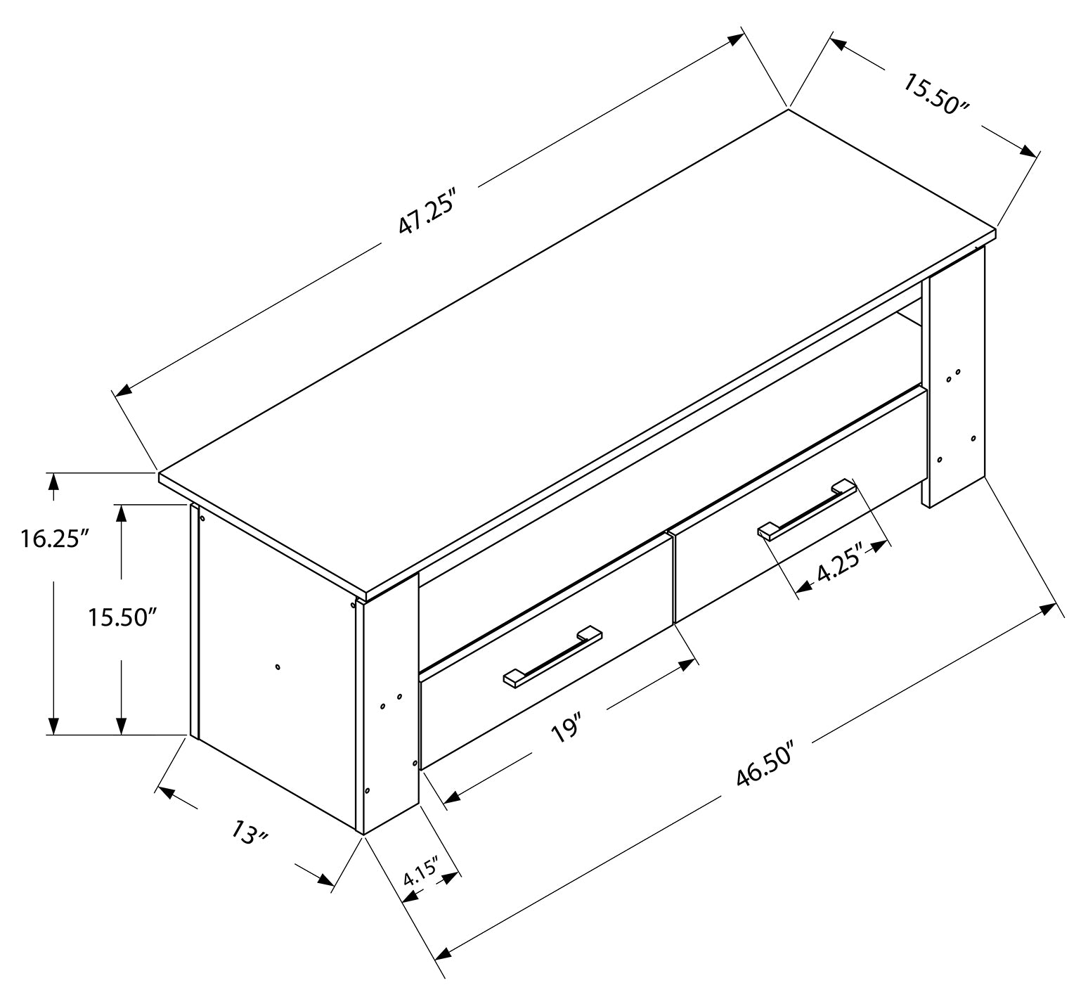 TV STAND - 48"L / DARK TAUPE WITH 2 STORAGE DRAWERS # I 2602