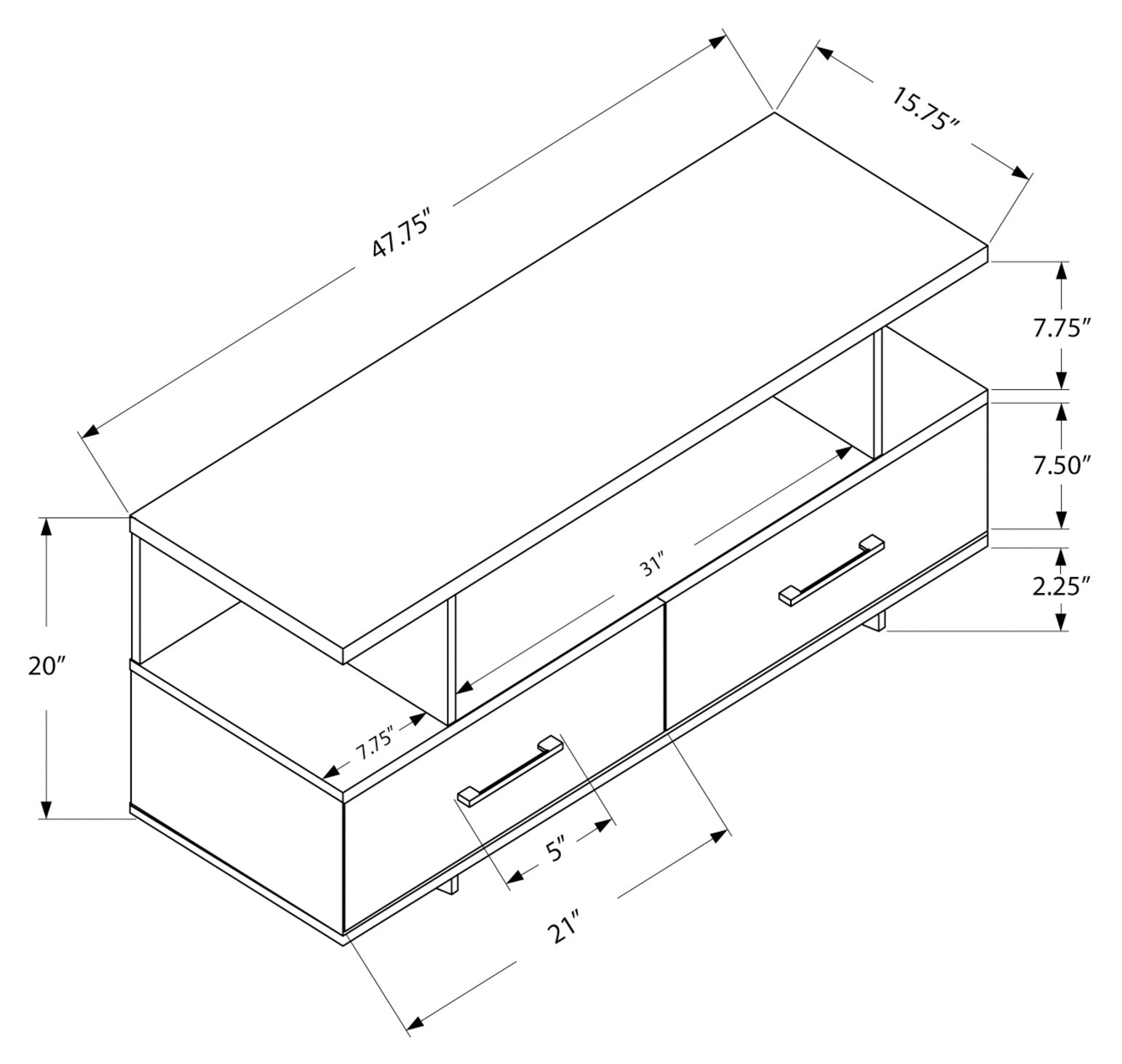 TV STAND - 48"L / GREY WITH 2 STORAGE DRAWERS # I 2608