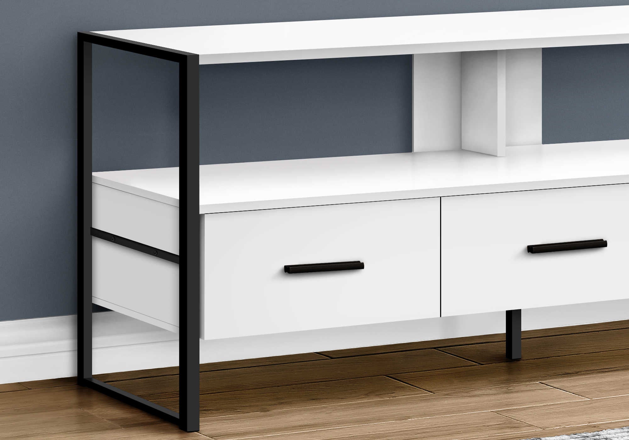 TV STAND - 48"L / WHITE / BLACK METAL # I 2615