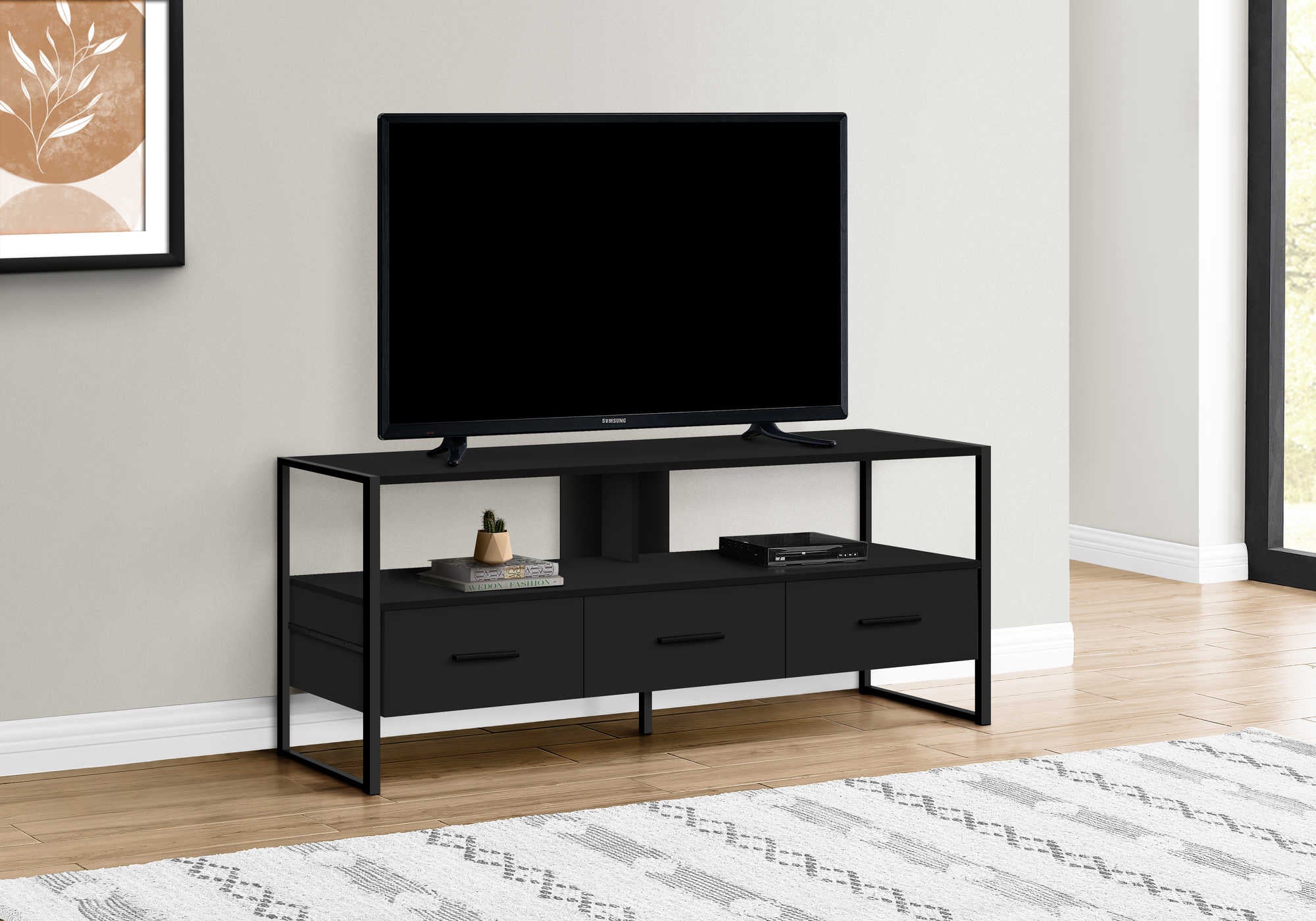 TV STAND - 48"L / BLACK / BLACK METAL # I 2616