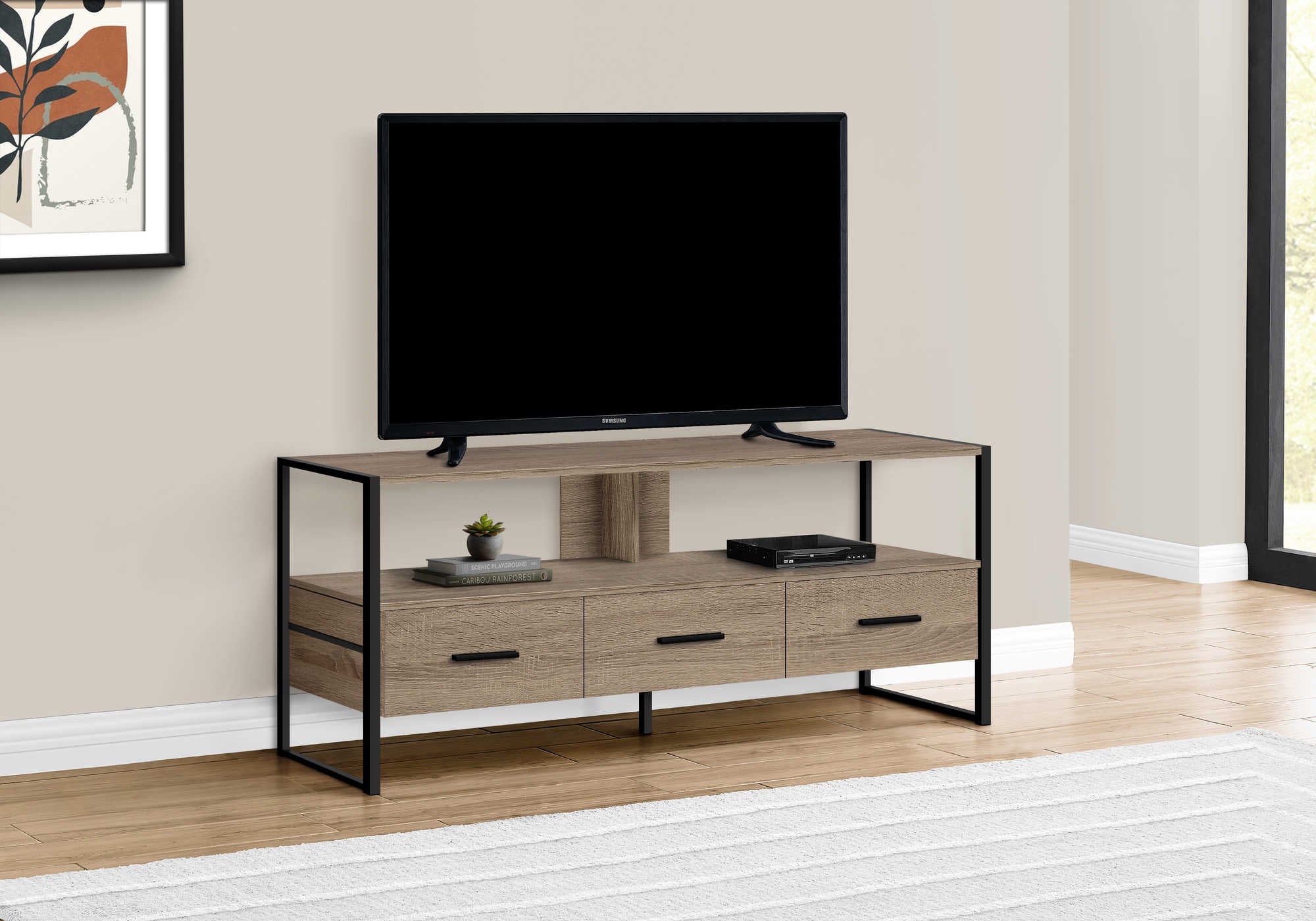 TV STAND - 48"L / DARK TAUPE / BLACK METAL # I 2618