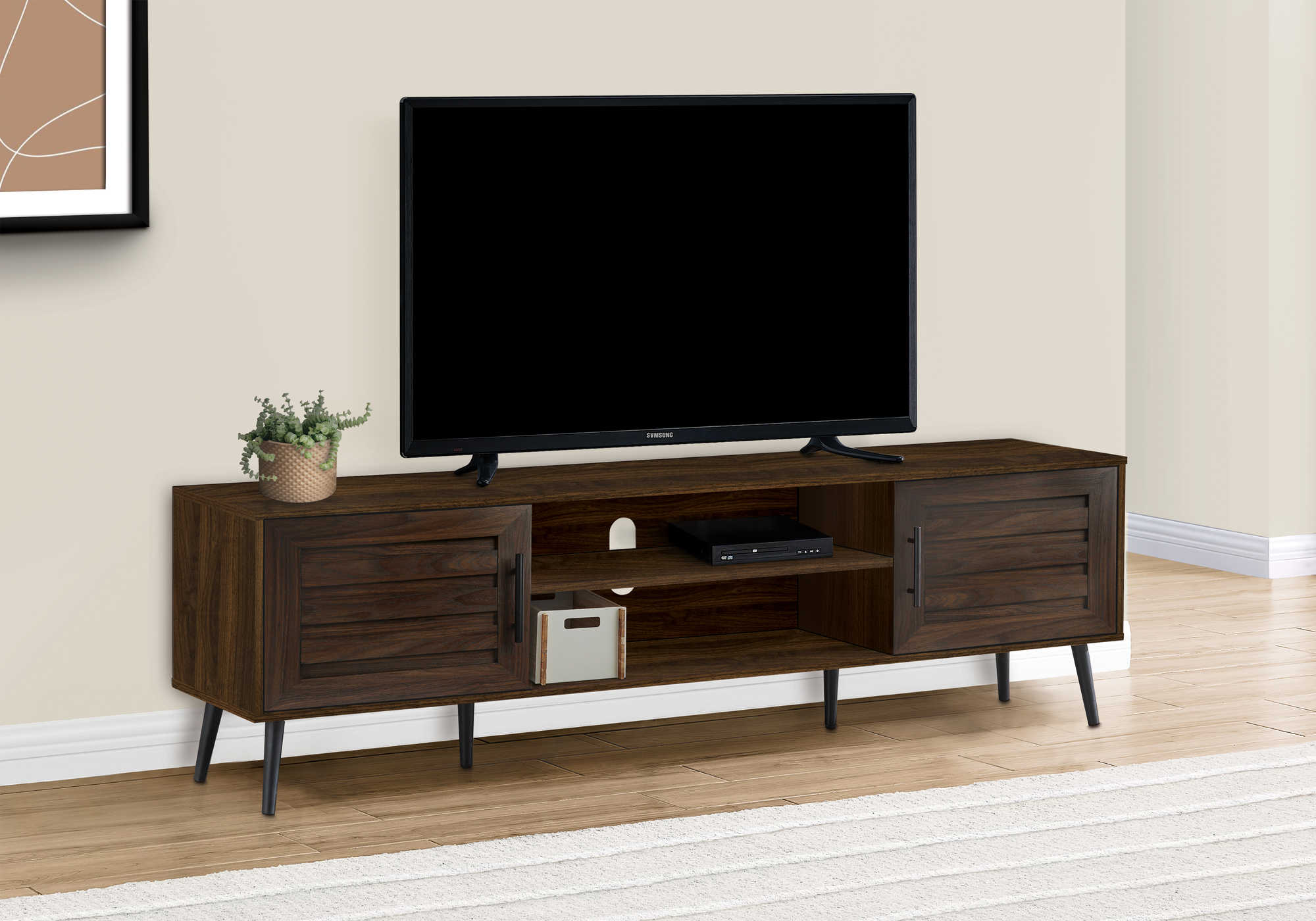 TV STAND - 72"L / BROWN WOOD-LOOK WITH 2 DOORS # I 2717