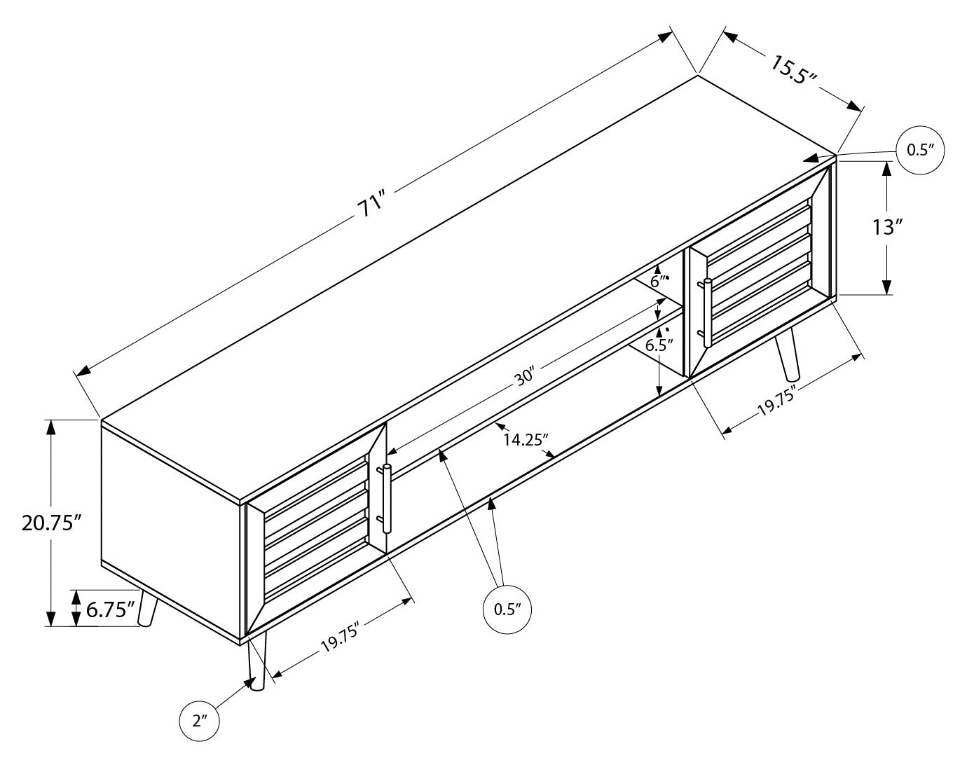 TV STAND - 72"L / BROWN WOOD-LOOK WITH 2 DOORS # I 2717