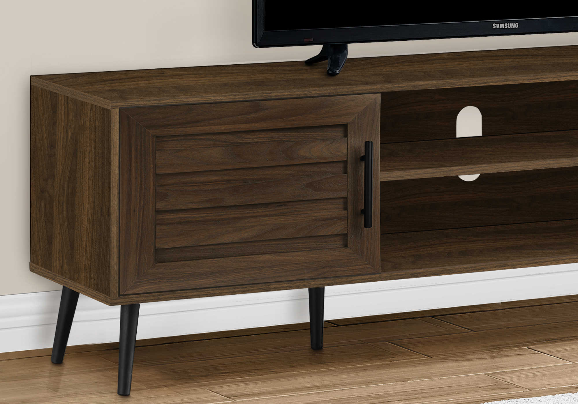 TV STAND - 72"L / BROWN WOOD-LOOK WITH 2 DOORS # I 2717