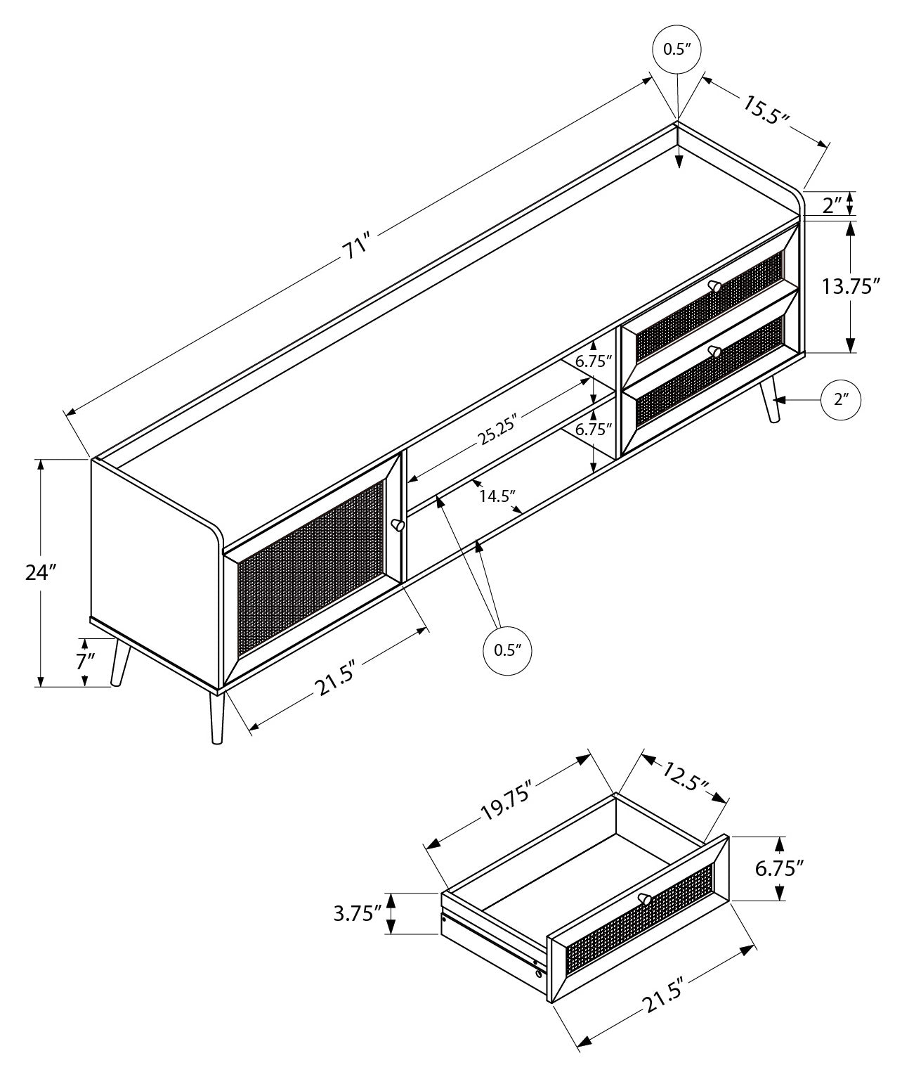 TV STAND - 72"L / WALNUT WITH STORAGE # I 2723