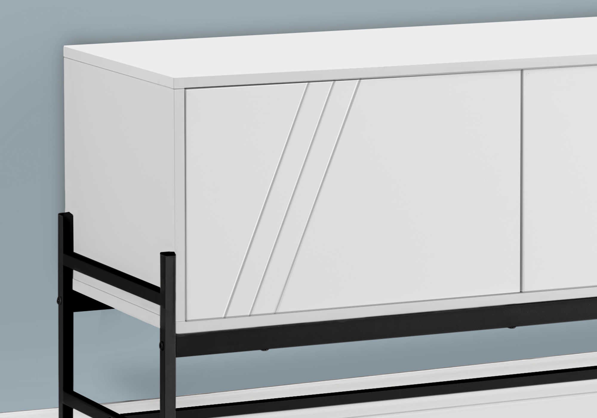 TV STAND - 60"L / WHITE / BLACK METAL WITH STORAGE # I 2738