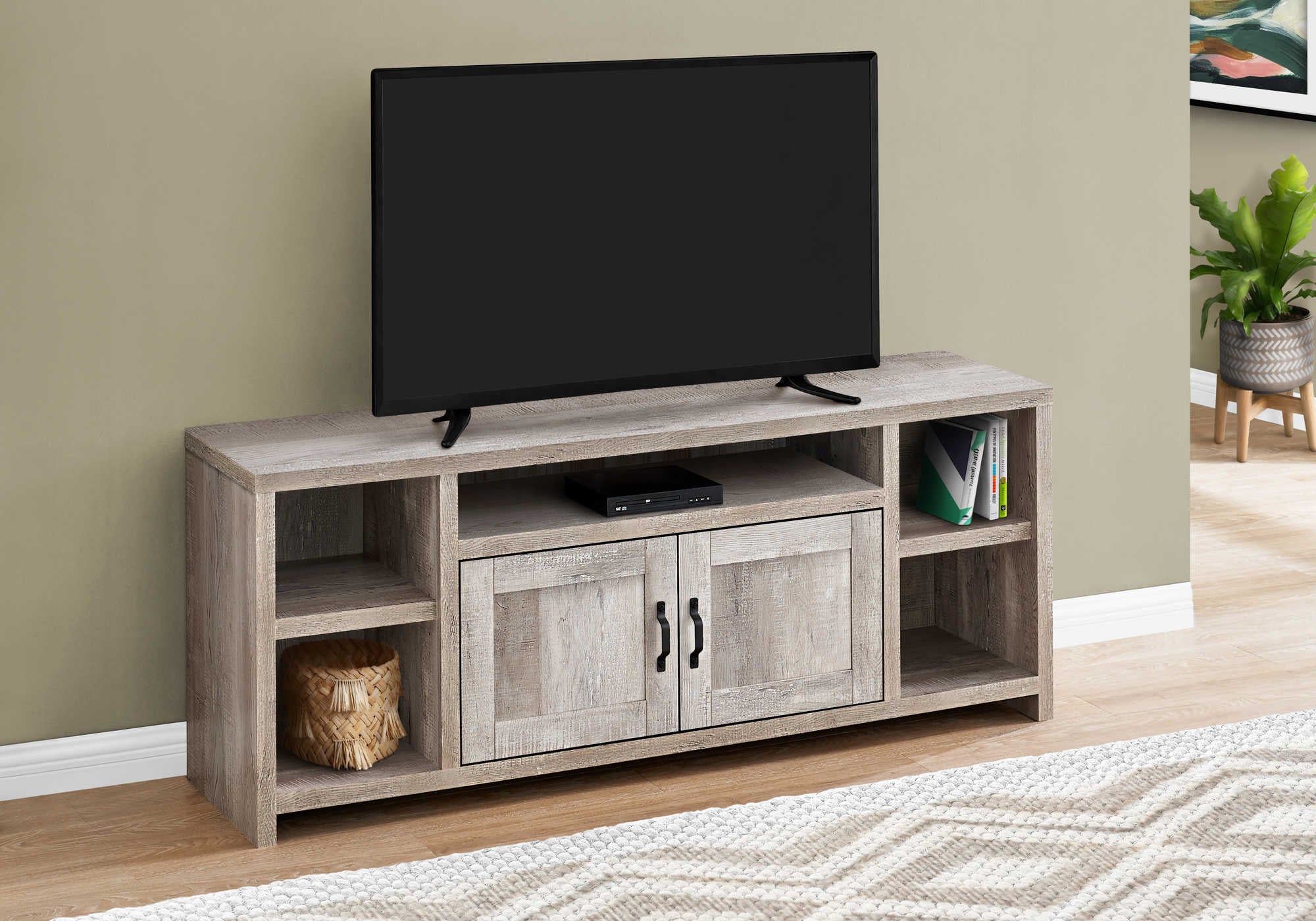 TV STAND - 60"L / TAUPE RECLAIMED WOOD-LOOK # I 2742