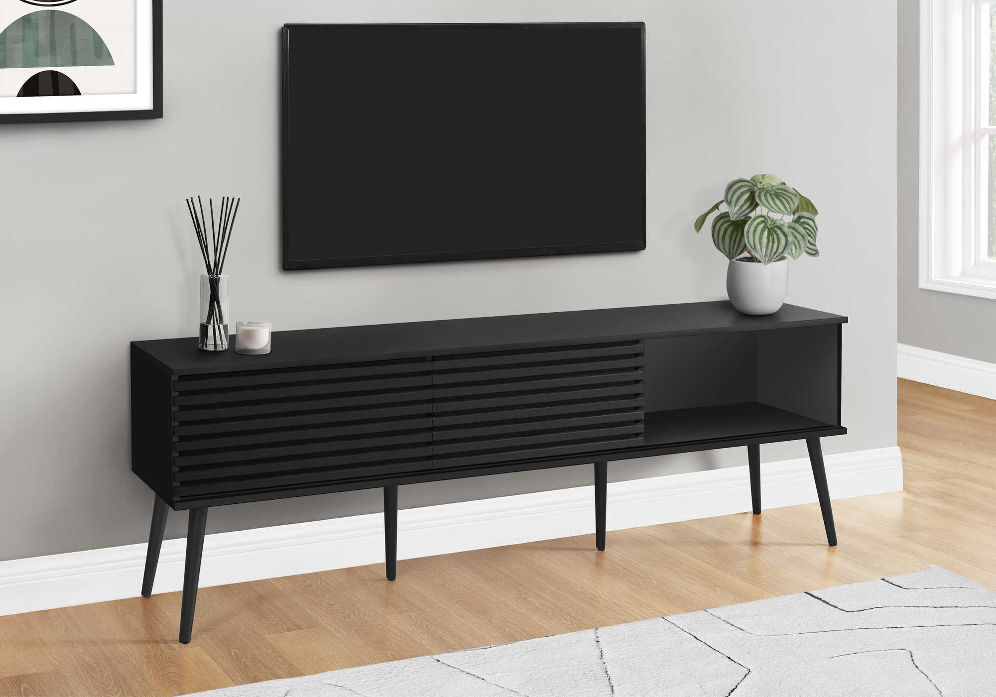 MEUBLE TV - 72"L / NOIR AVEC 2 PORTES # I 2783