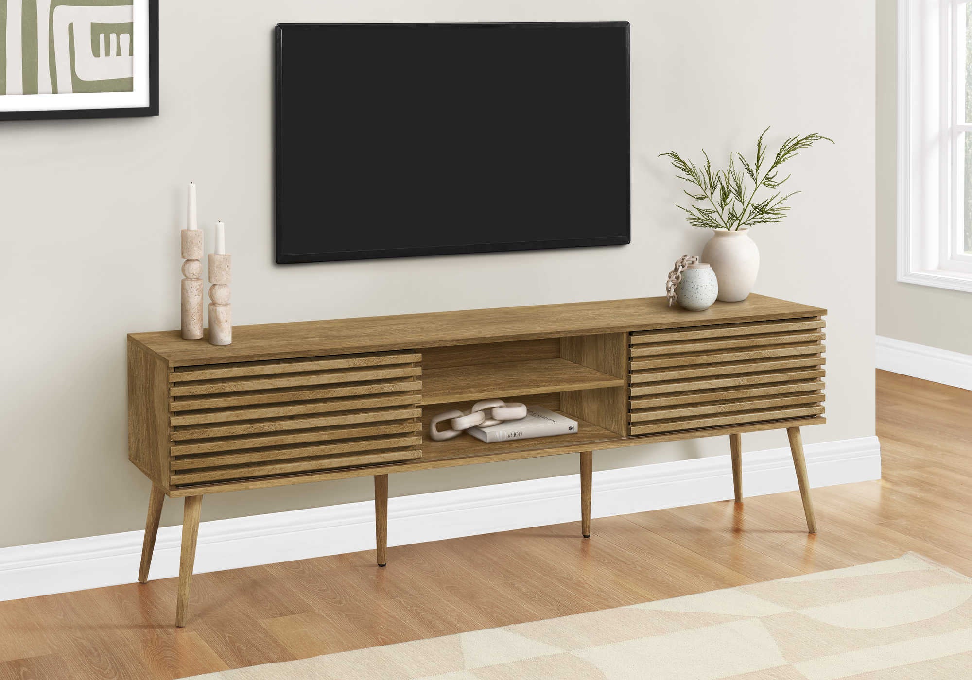 TV STAND - 72"L / WALNUT WITH 2 DOORS # I 2784