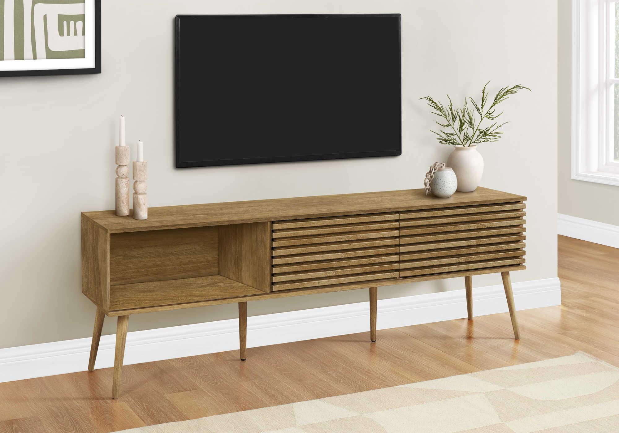 TV STAND - 72"L / WALNUT WITH 2 DOORS # I 2784