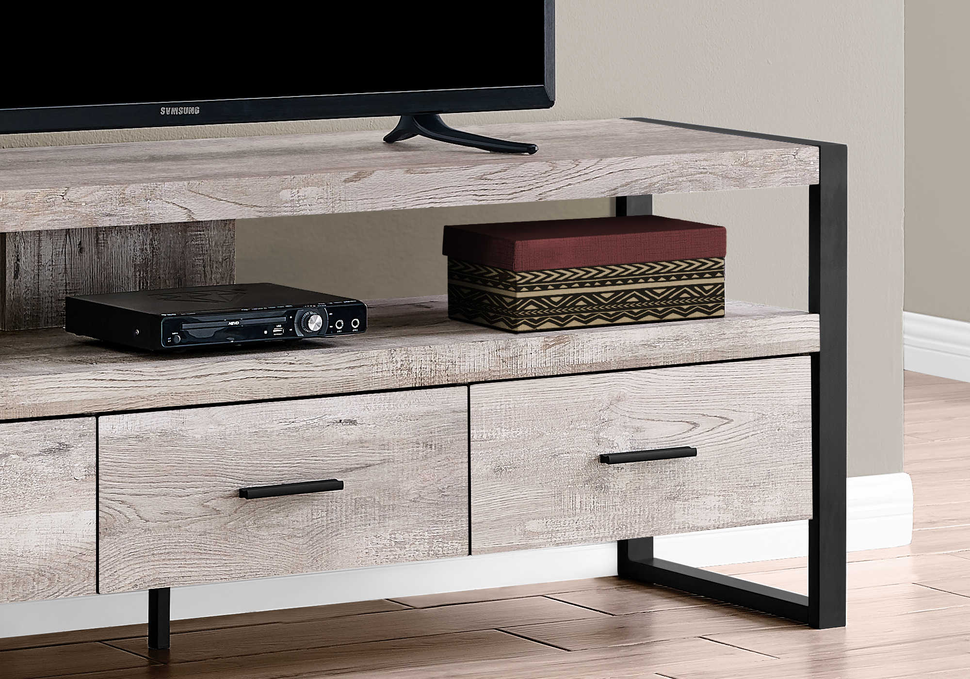 TV STAND - 60"L / TAUPE RECLAIMED WOOD-LOOK / 3 DRAWERS # I 2822