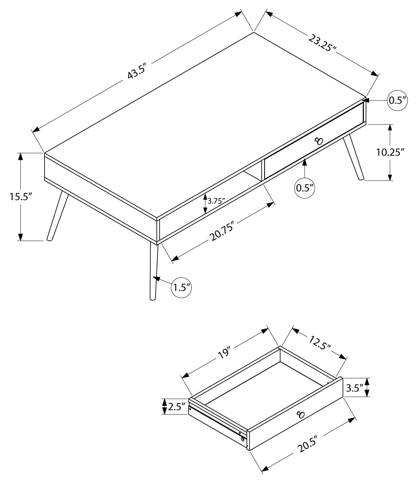 COFFEE TABLE - WALNUT MID-CENTURY WITH A DRAWER # I 2836