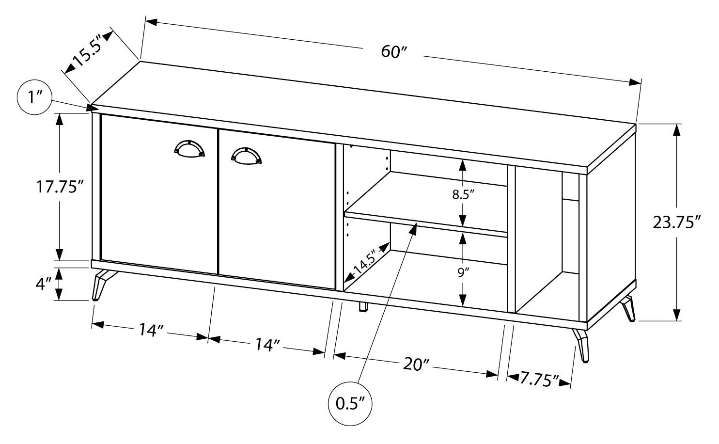 TV STAND - 60"L / WHITE / GREY CEMENT-LOOK TOP # I 2841