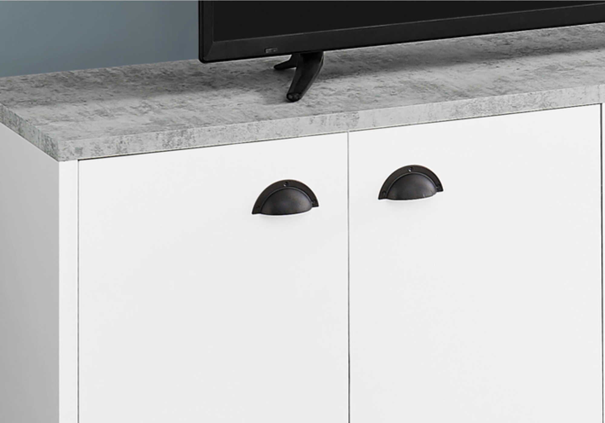 TV STAND - 60"L / WHITE / GREY CEMENT-LOOK TOP # I 2841