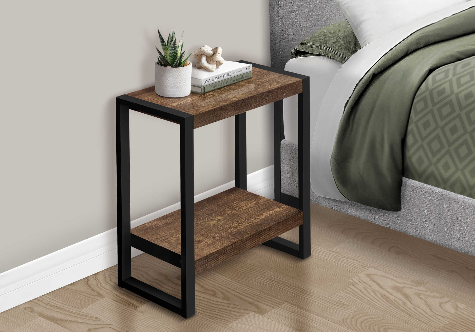 NIGHTSTAND - BROWN RECLAIMED WOOD-LOOK / BLACK METAL #I 2852