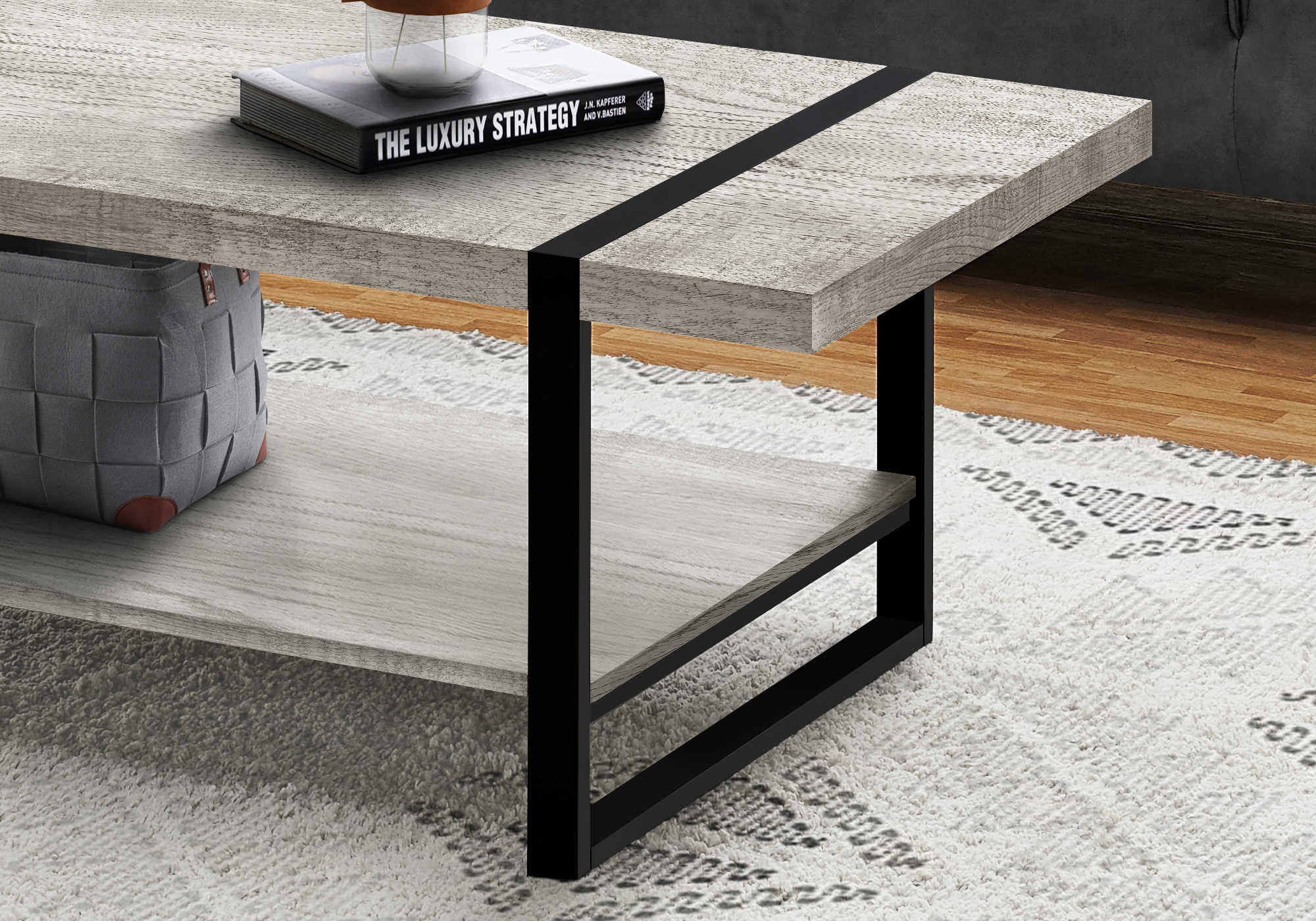 TABLE BASSE - ASPECT BOIS RÉCUPÉRÉ GRIS / MÉTAL NOIR # I 2855