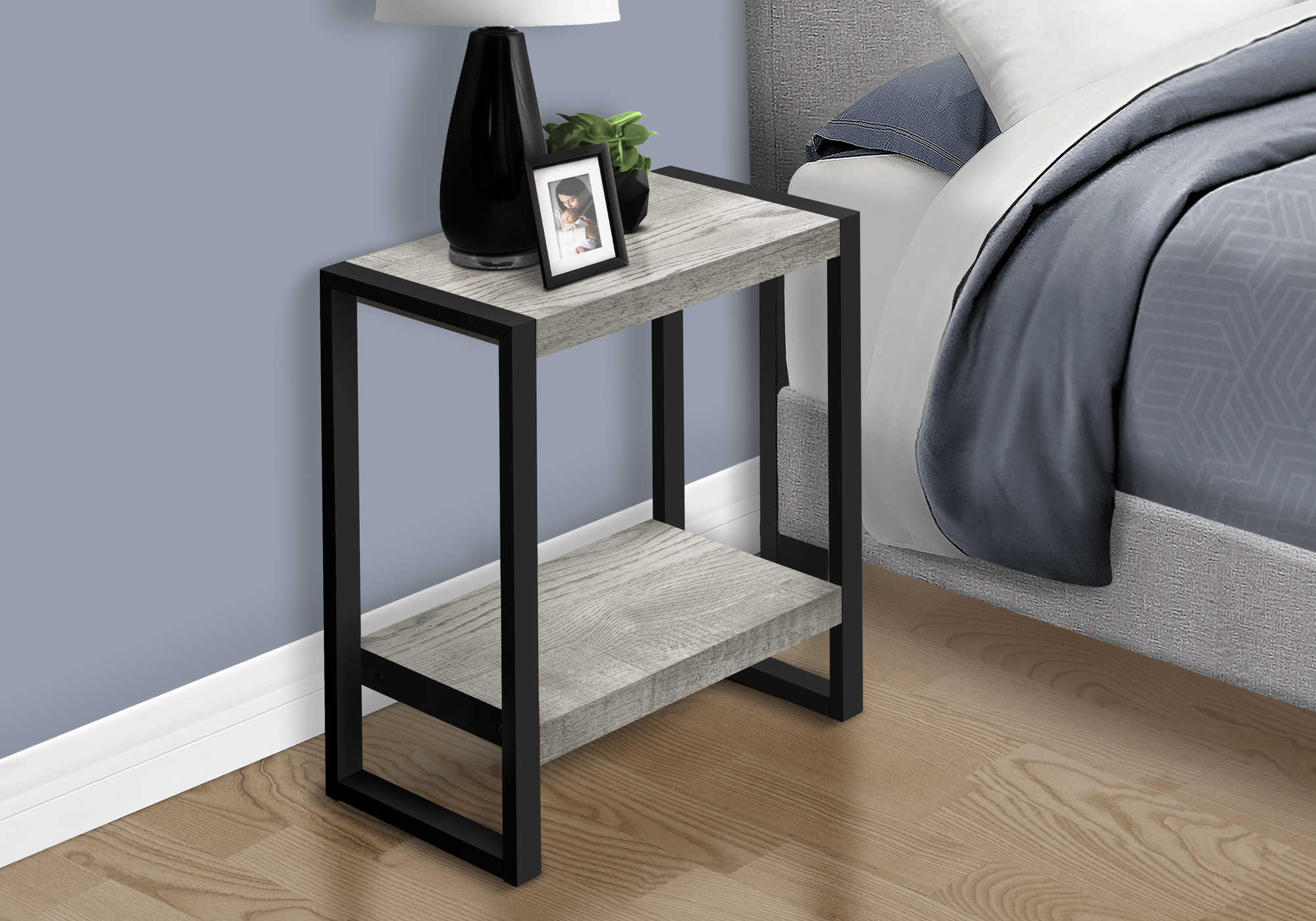 NIGHTSTAND - GREY RECLAIMED WOOD-LOOK / BLACK METAL #I 2857