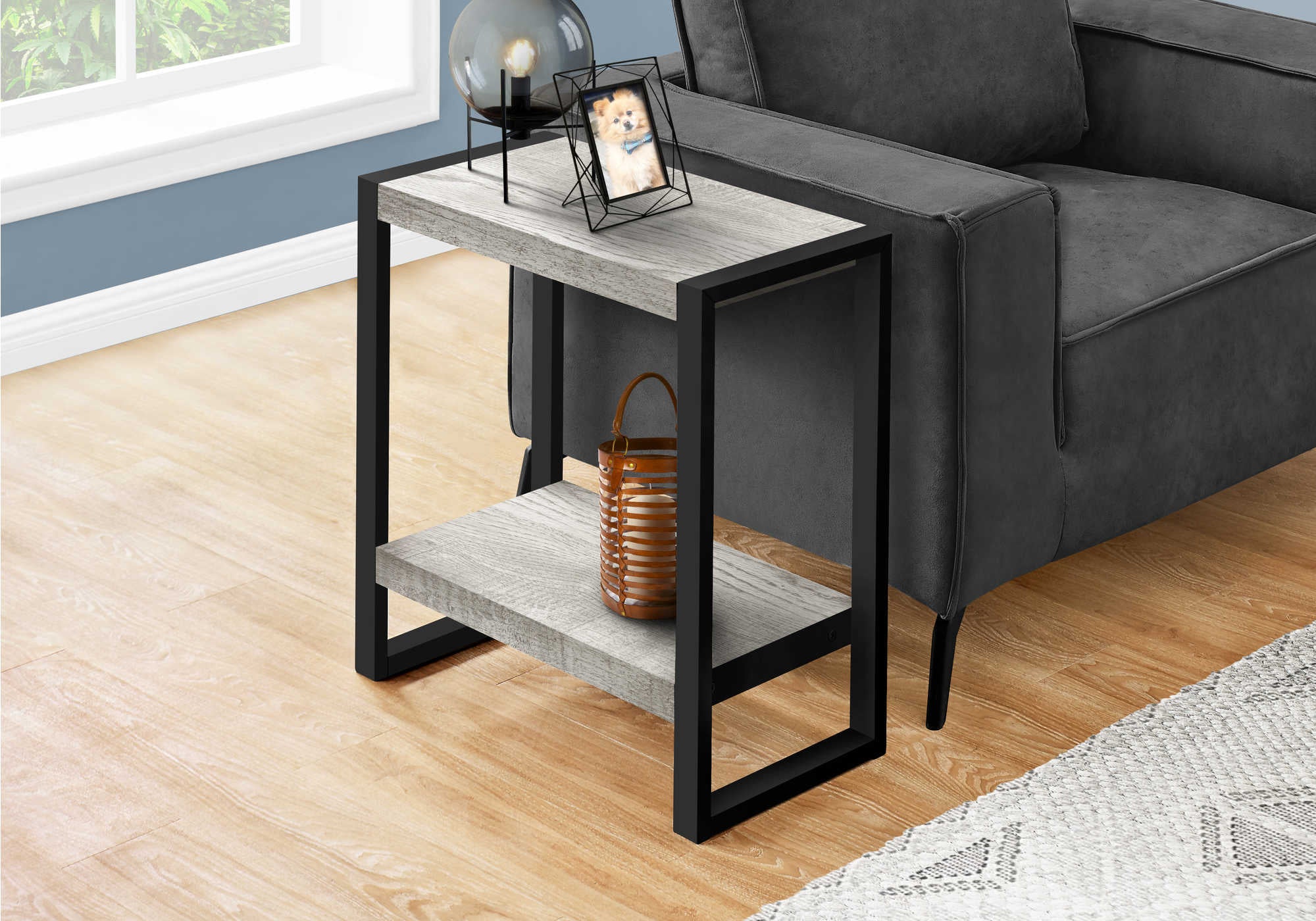 NIGHTSTAND - GREY RECLAIMED WOOD-LOOK / BLACK METAL #I 2857