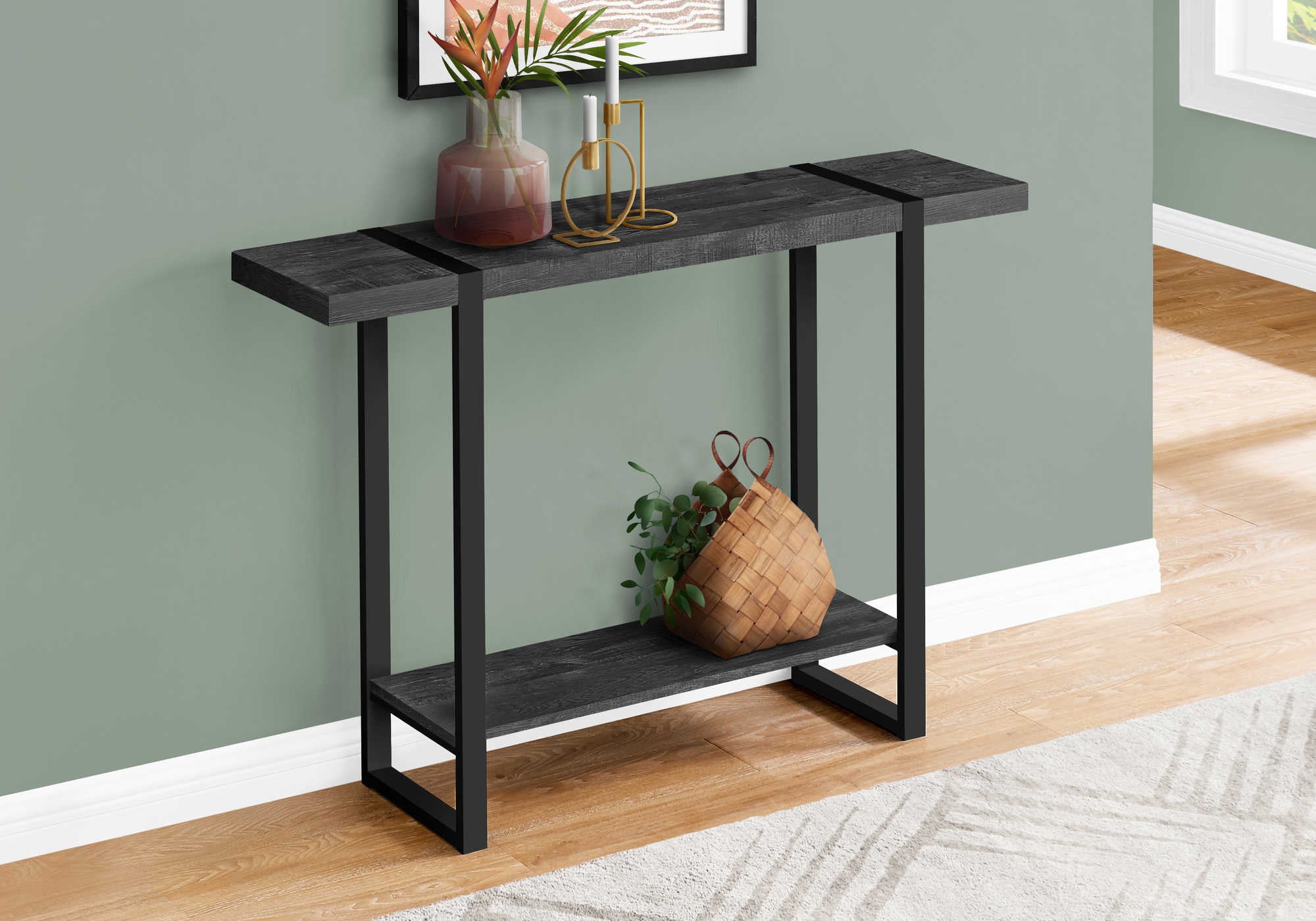 TABLE D'APPOINT - 48"L / ASPECT BOIS RÉCUPÉRÉ NOIR / NOIR #I 2861