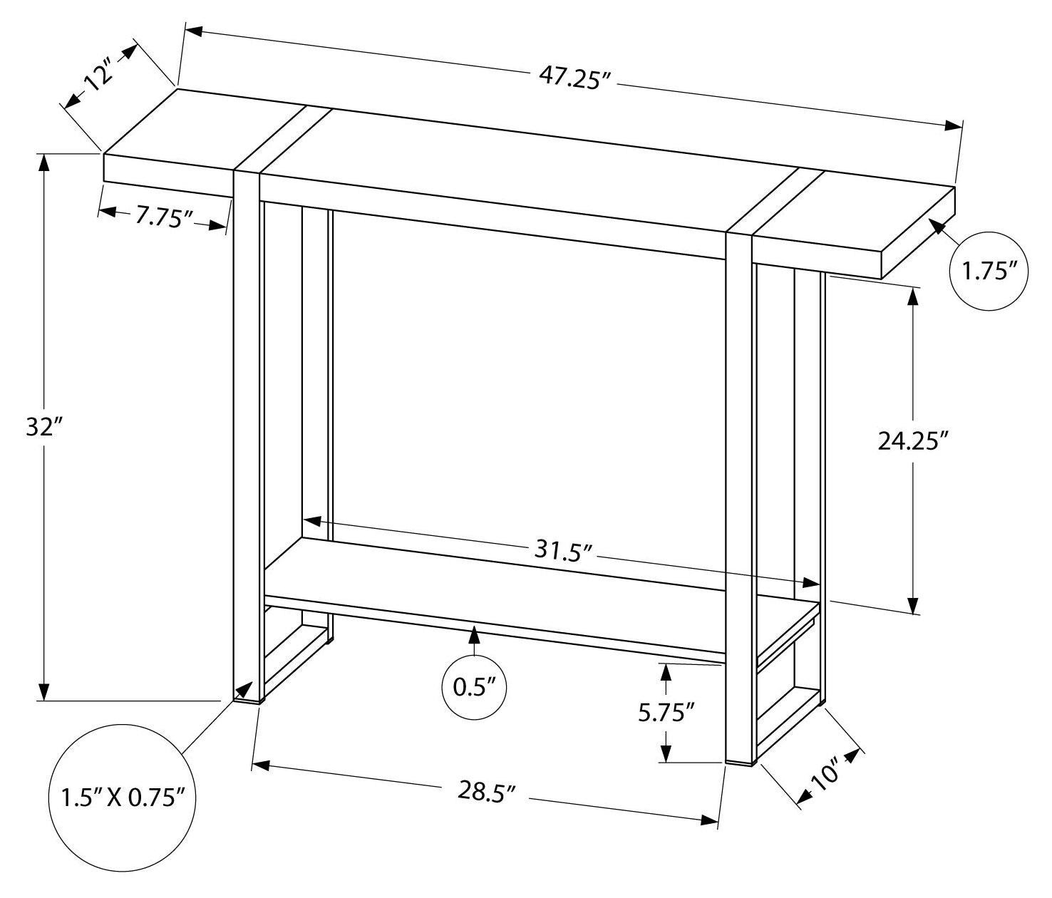 TABLE D'APPOINT - 48"L / ASPECT BOIS RÉCUPÉRÉ NOIR / NOIR #I 2861