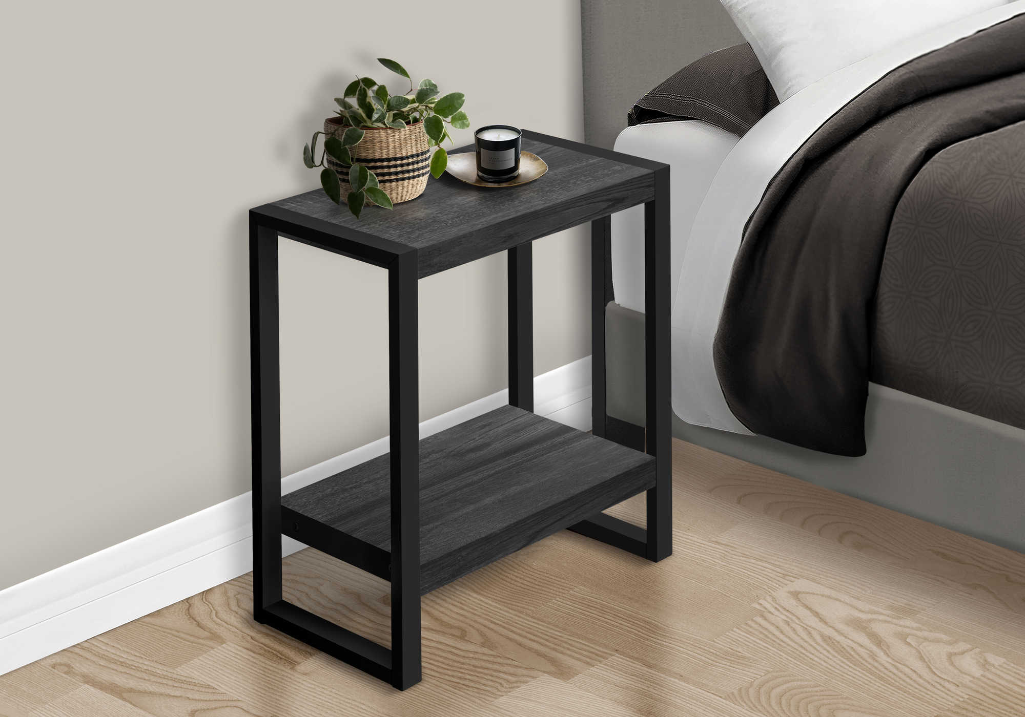 NIGHTSTAND - BLACK RECLAIMED WOOD-LOOK / BLACK METAL #I 2862