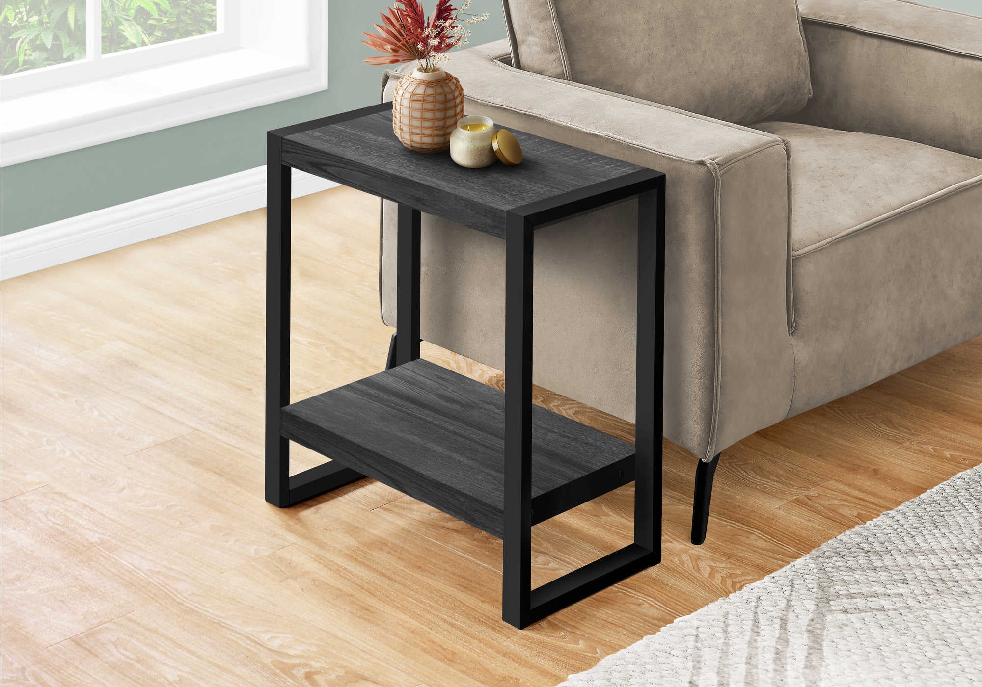 NIGHTSTAND - BLACK RECLAIMED WOOD-LOOK / BLACK METAL #I 2862