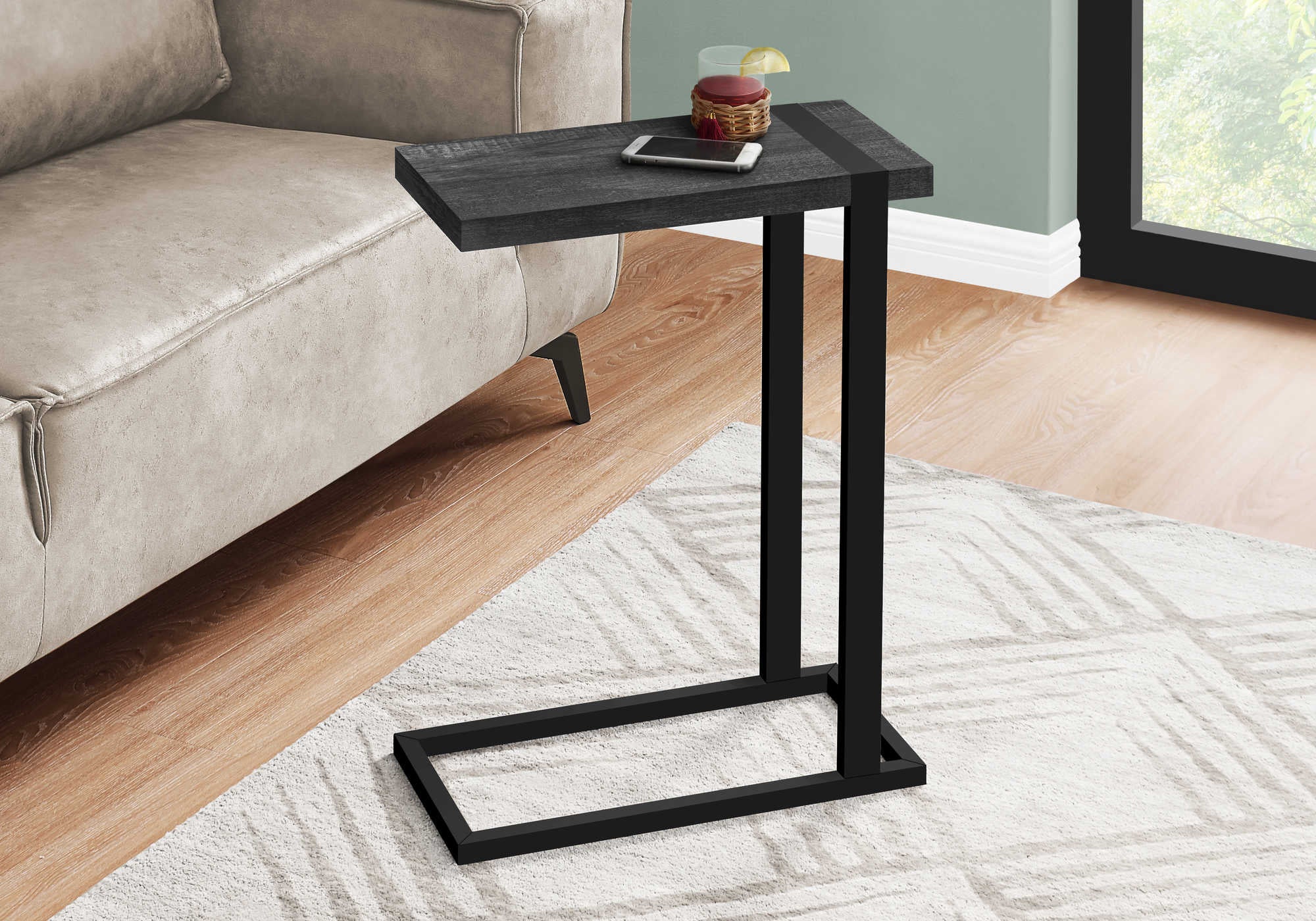 NIGHTSTAND - BLACK RECLAIMED WOOD-LOOK / BLACK METAL #I 2863