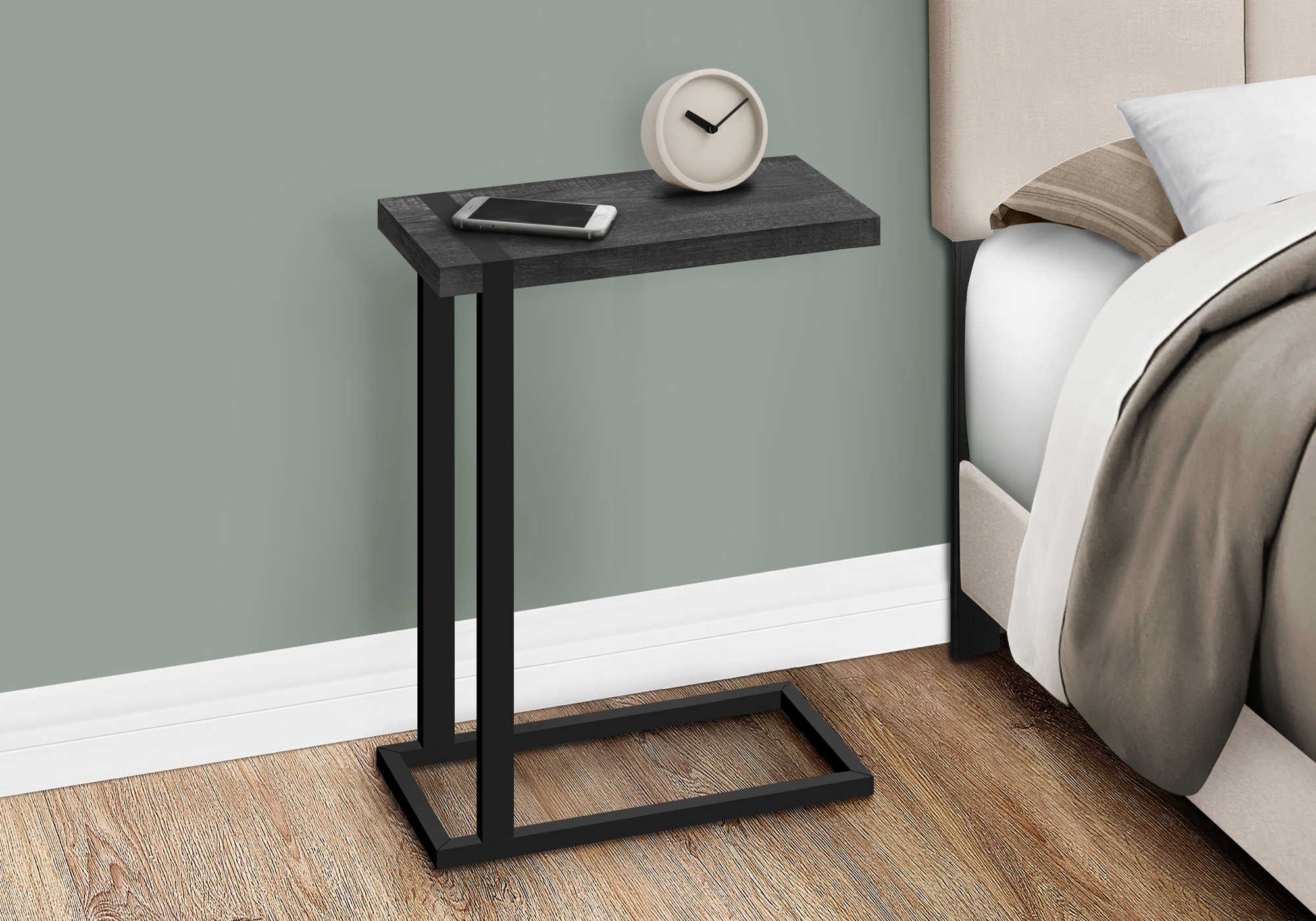 NIGHTSTAND - BLACK RECLAIMED WOOD-LOOK / BLACK METAL #I 2863