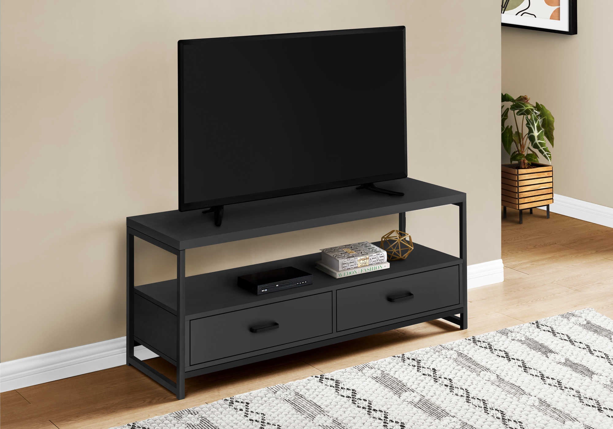 TV STAND - 48"L / BLACK / BLACK METAL # I 2870