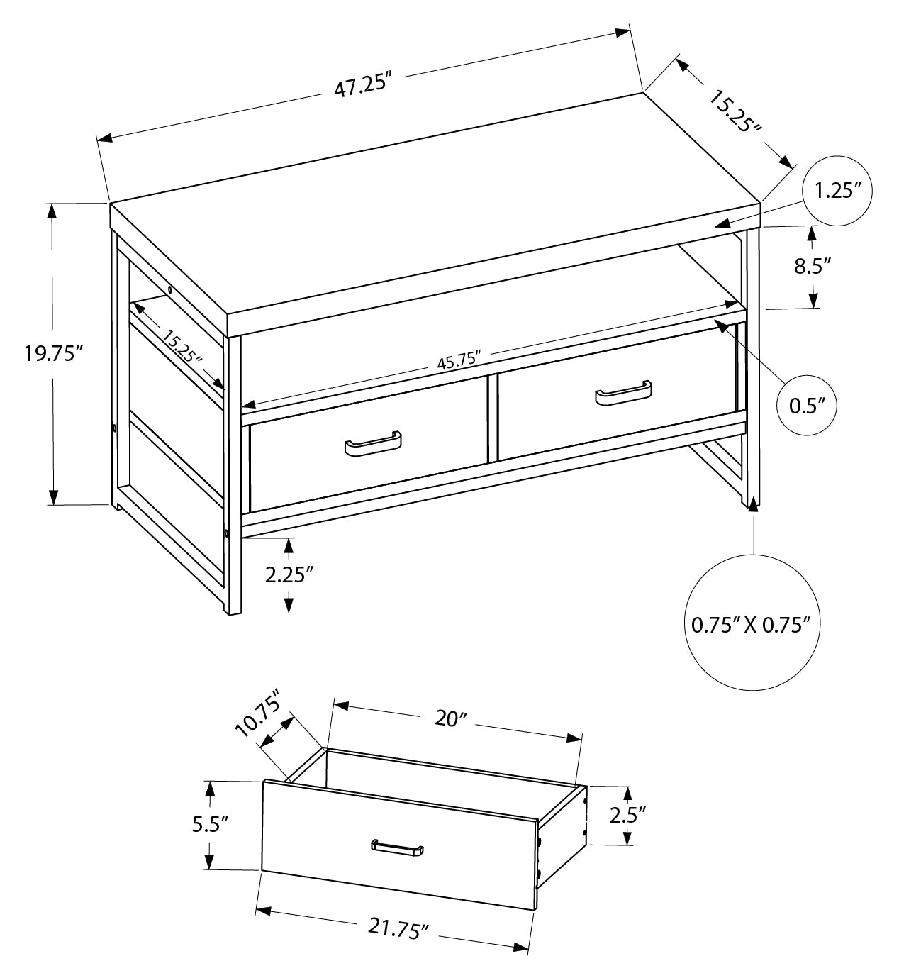 TV STAND - 48"L / BLACK / BLACK METAL # I 2870