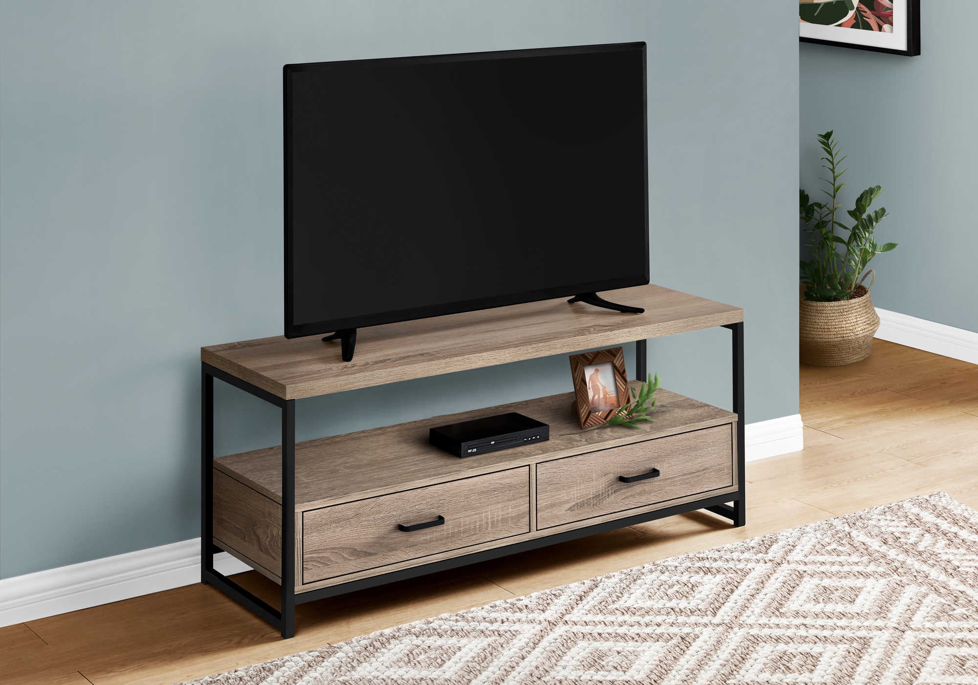 TV STAND - 48"L / DARK TAUPE / BLACK METAL # I 2872