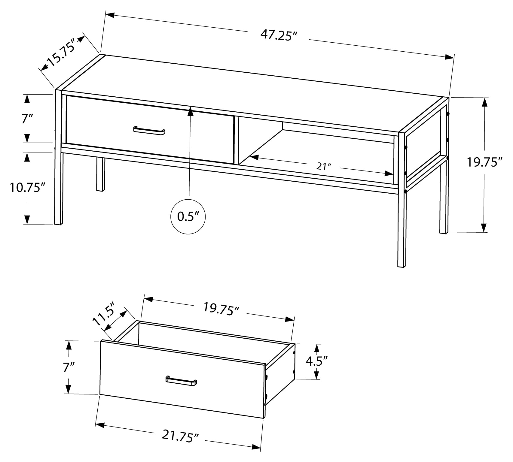 TV STAND - 48"L / BLACK / BLACK METAL # I 2874