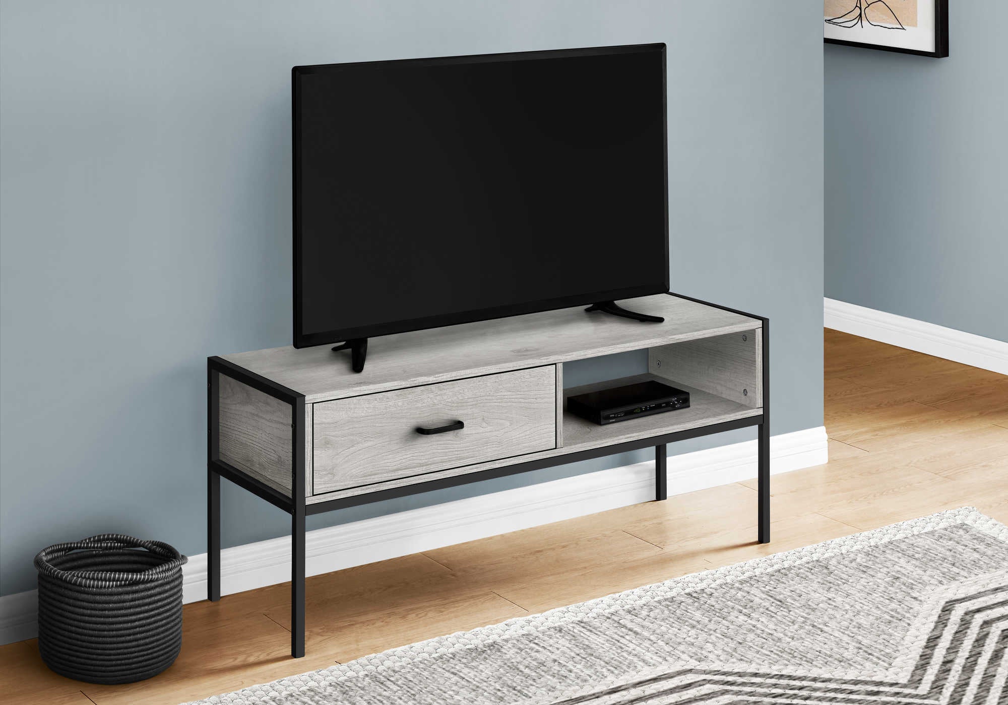 MEUBLE TV - 48"L / GRIS / MÉTAL NOIR # I 2875