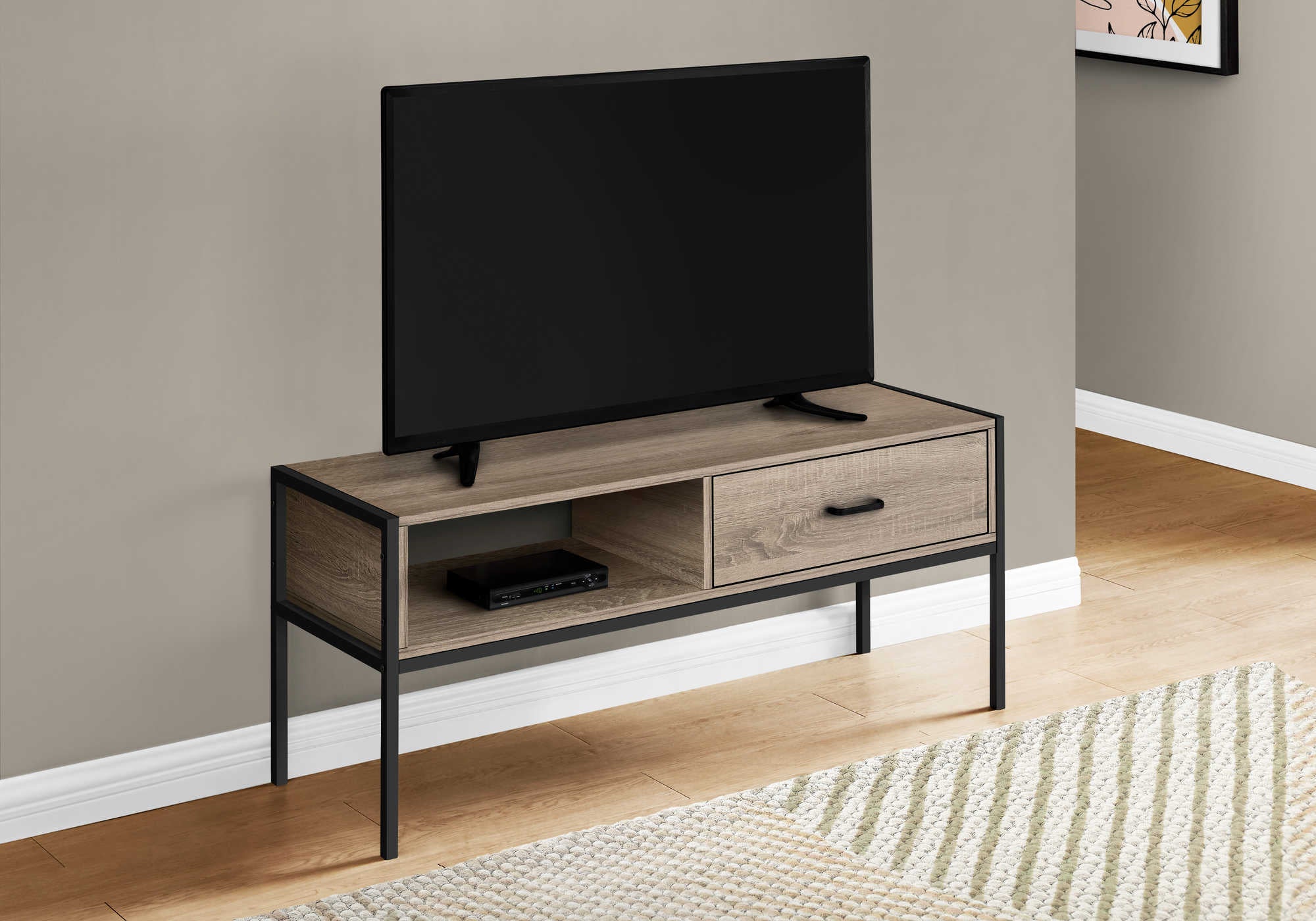 MEUBLE TV - 48"L / TAUPE FONCÉ / MÉTAL NOIR # I 2876