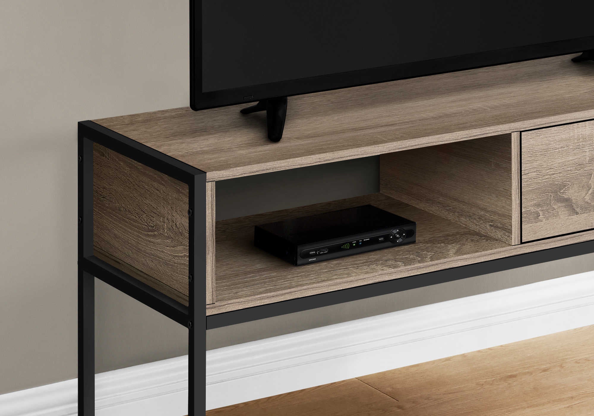 TV STAND - 48"L / DARK TAUPE / BLACK METAL # I 2876