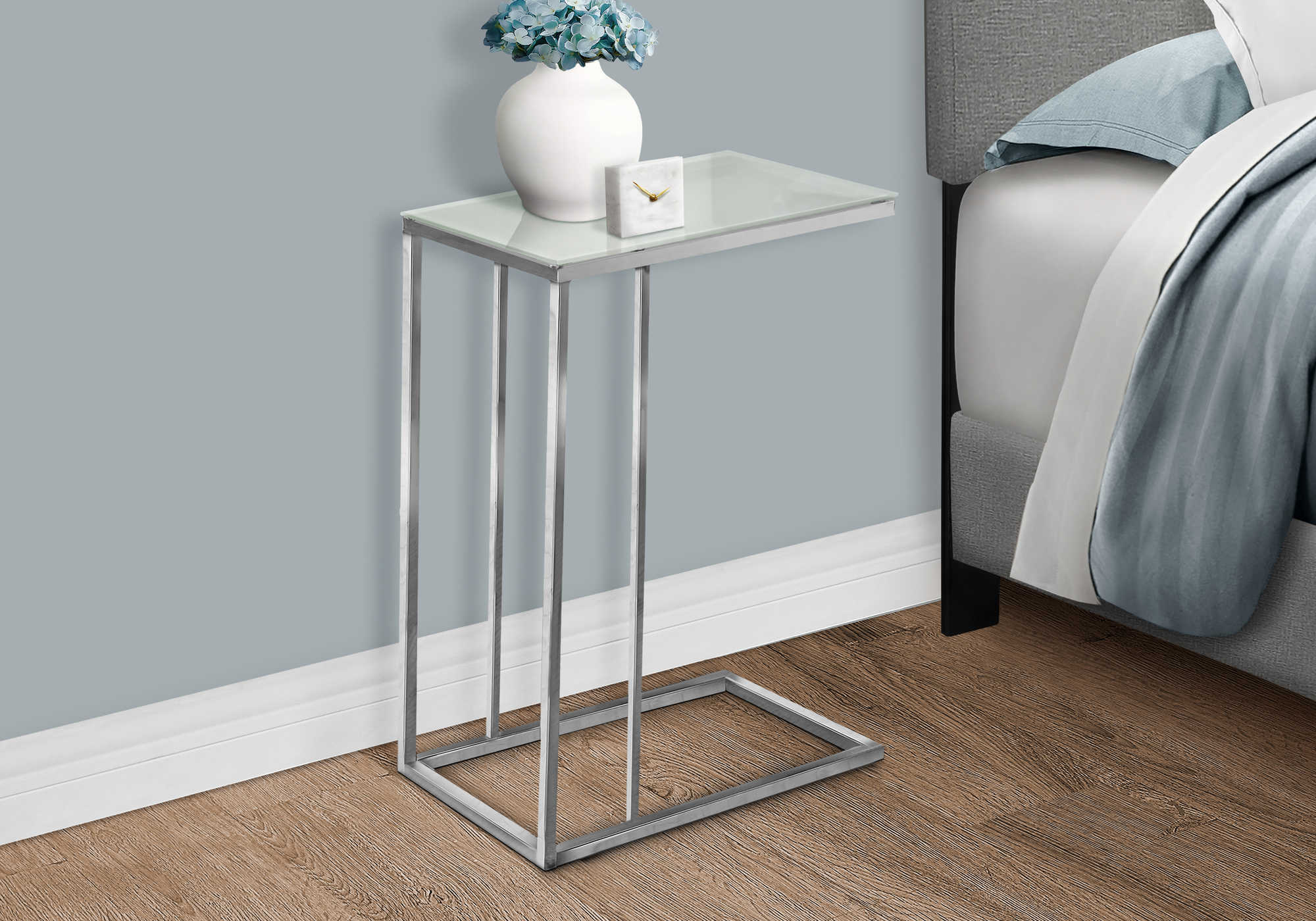 NIGHTSTAND - CHROME METAL WITH FROSTED TEMPERED GLASS #I 3000