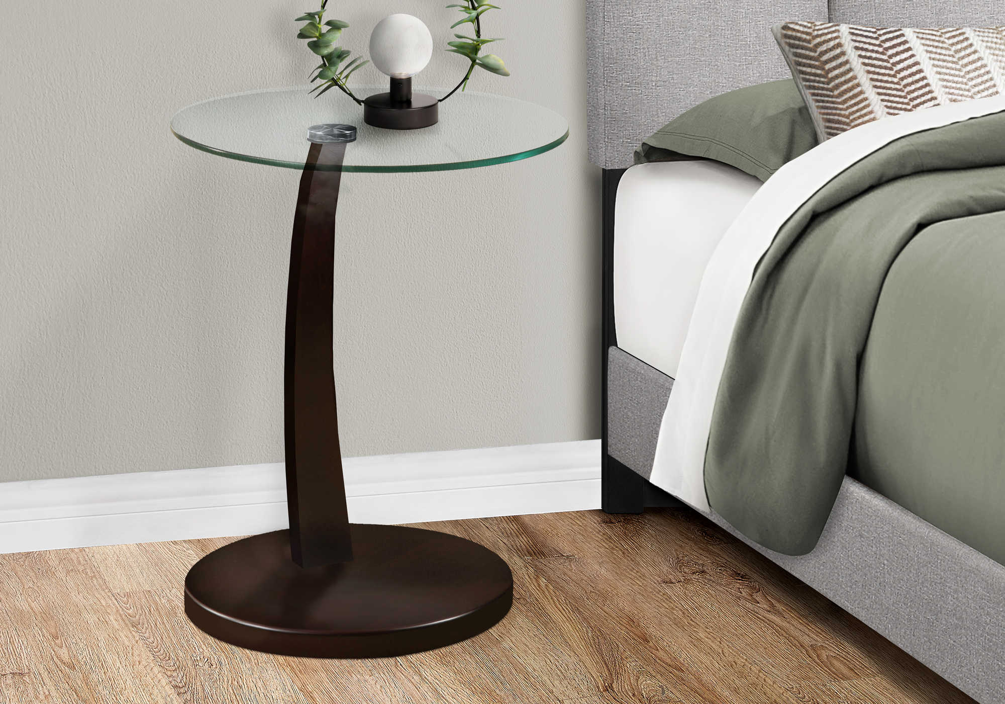 NIGHTSTAND - ESPRESSO BENTWOOD WITH TEMPERED GLASS #I 3001