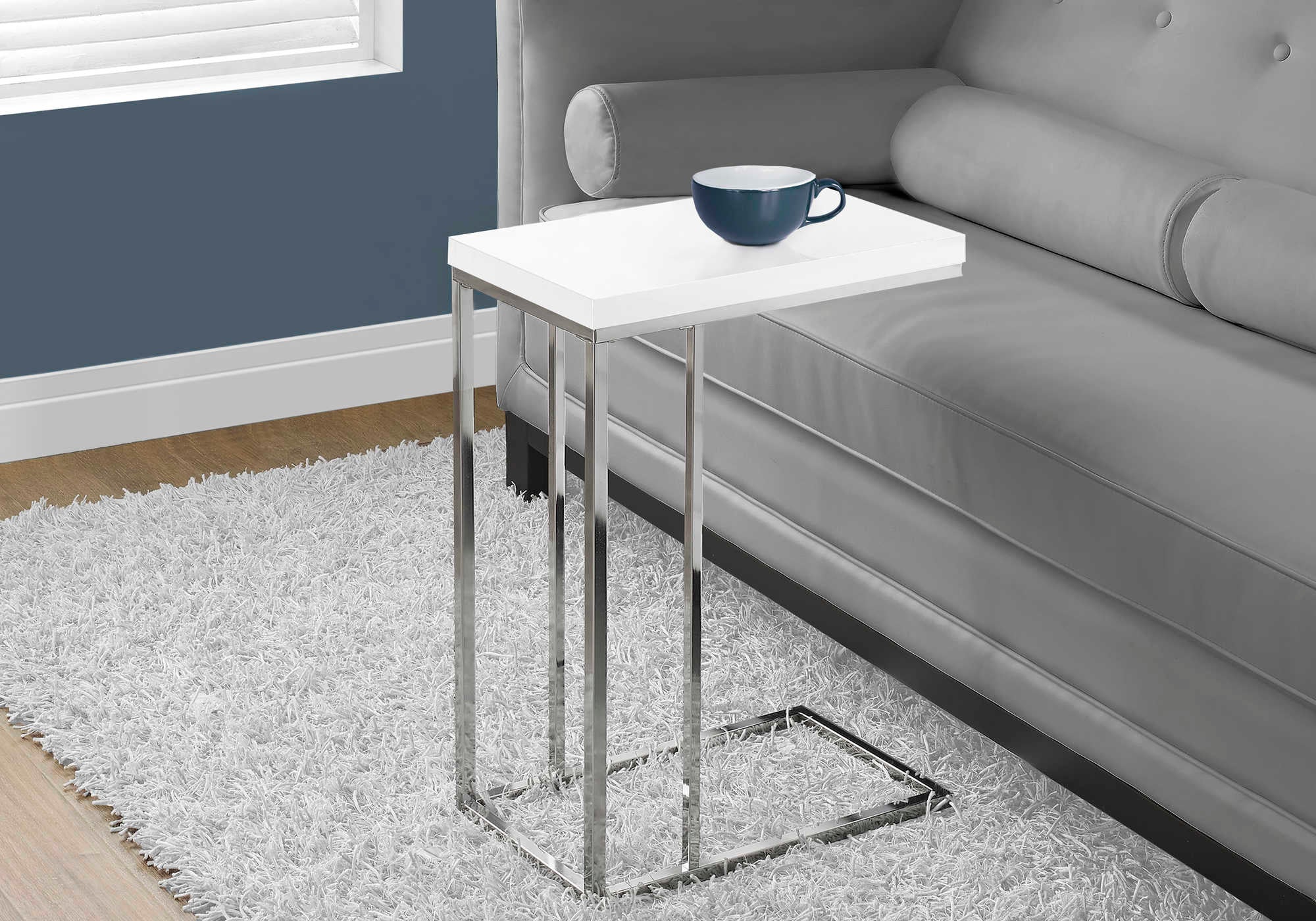 NIGHTSTAND - GLOSSY WHITE WITH CHROME METAL #I 3008