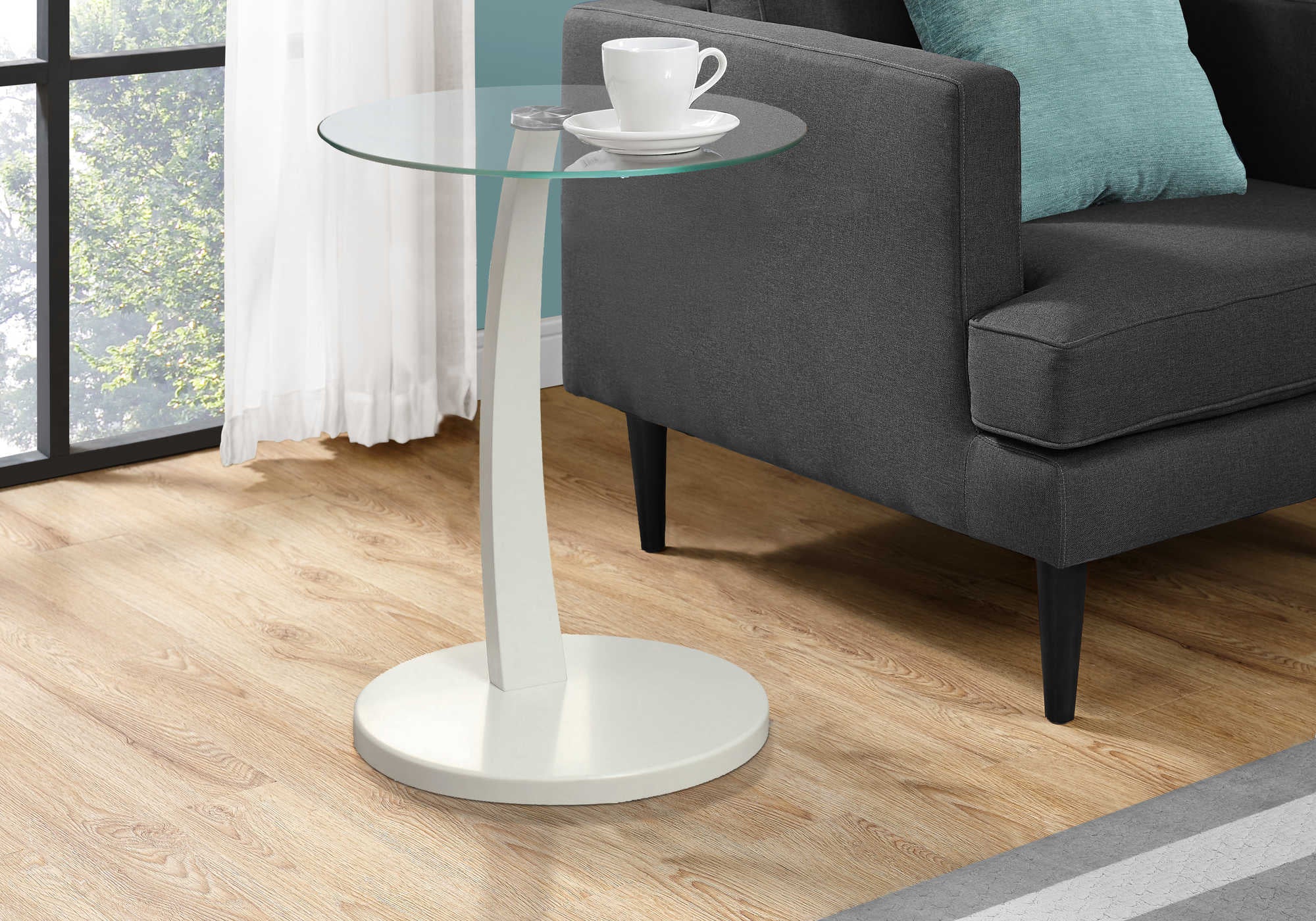 NIGHTSTAND - WHITE BENTWOOD WITH TEMPERED GLASS #I 3017