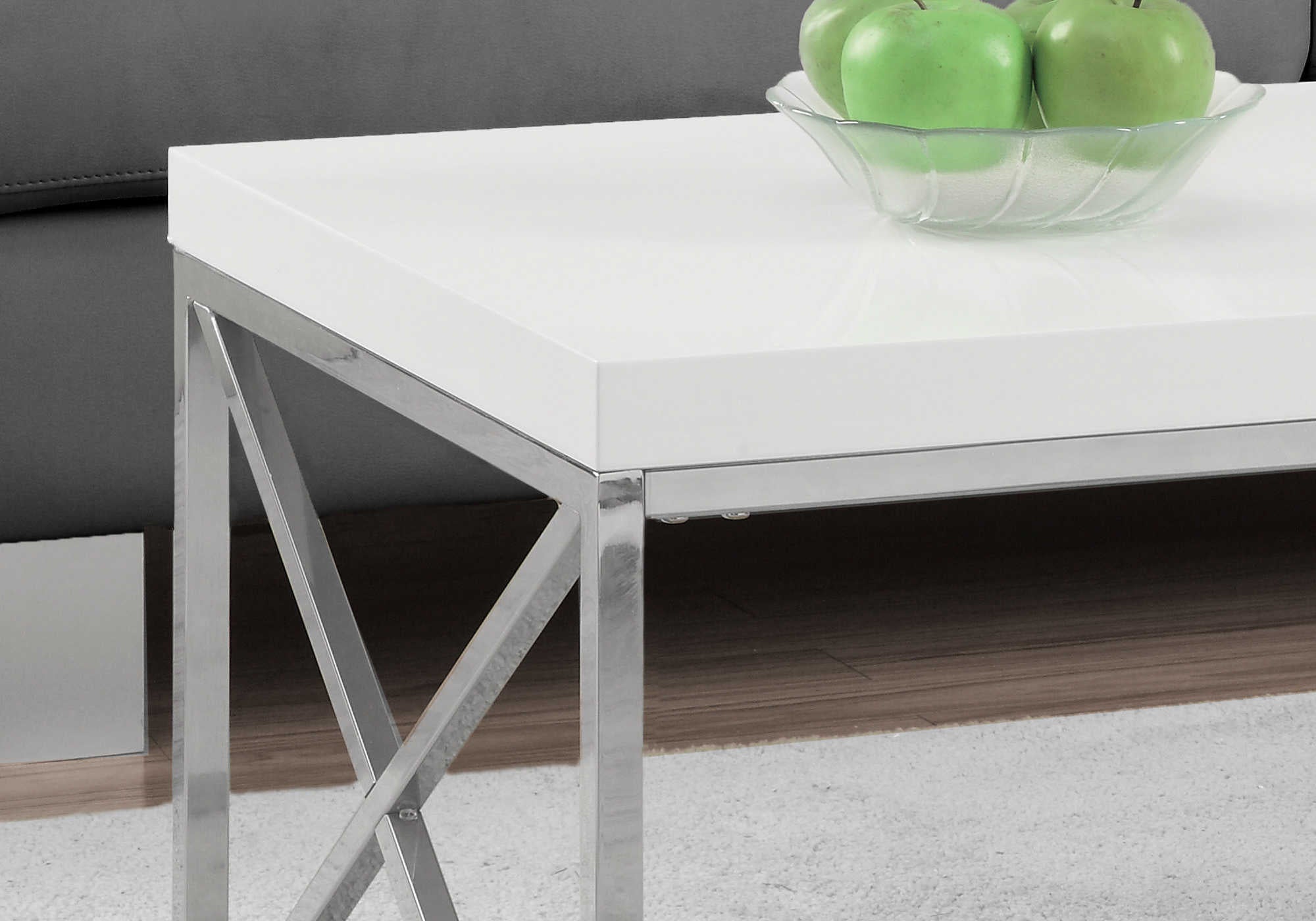 COFFEE TABLE - GLOSSY WHITE WITH CHROME METAL # I 3028