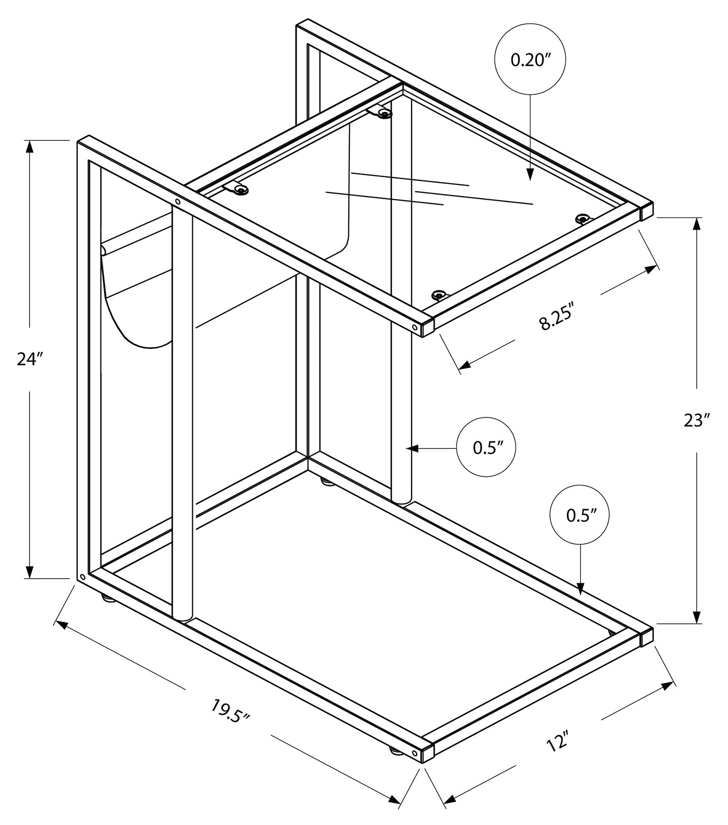 ACCENT TABLE - WHITE / CHROME METAL WITH A MAGAZINE RACK #I 3034