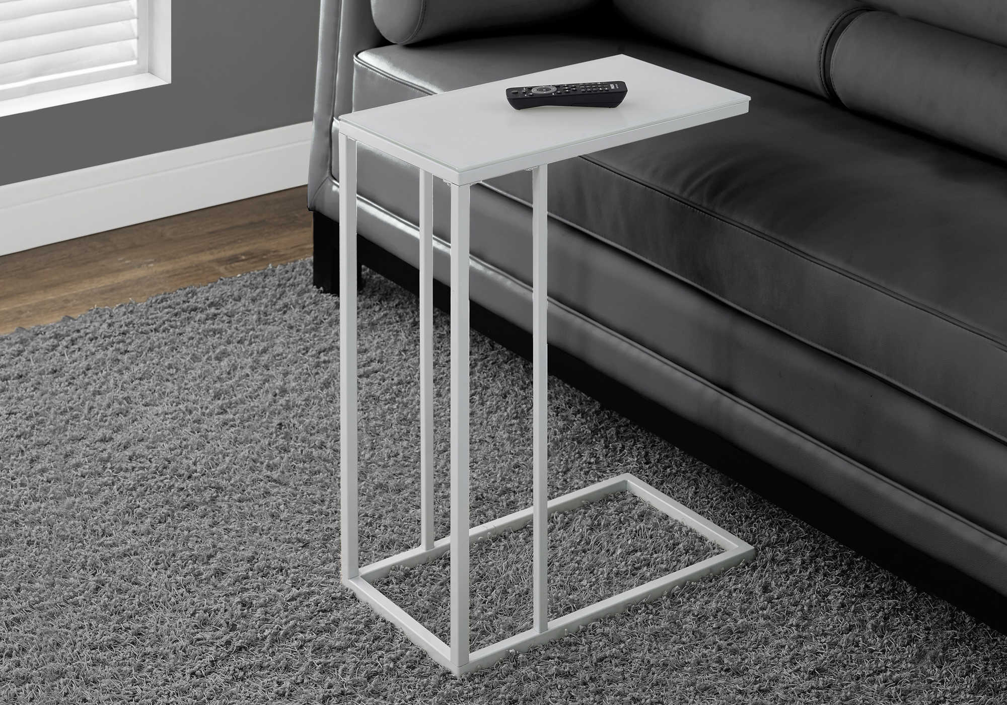 NIGHTSTAND - WHITE METAL WITH FROSTED TEMPERED GLASS #I 3037